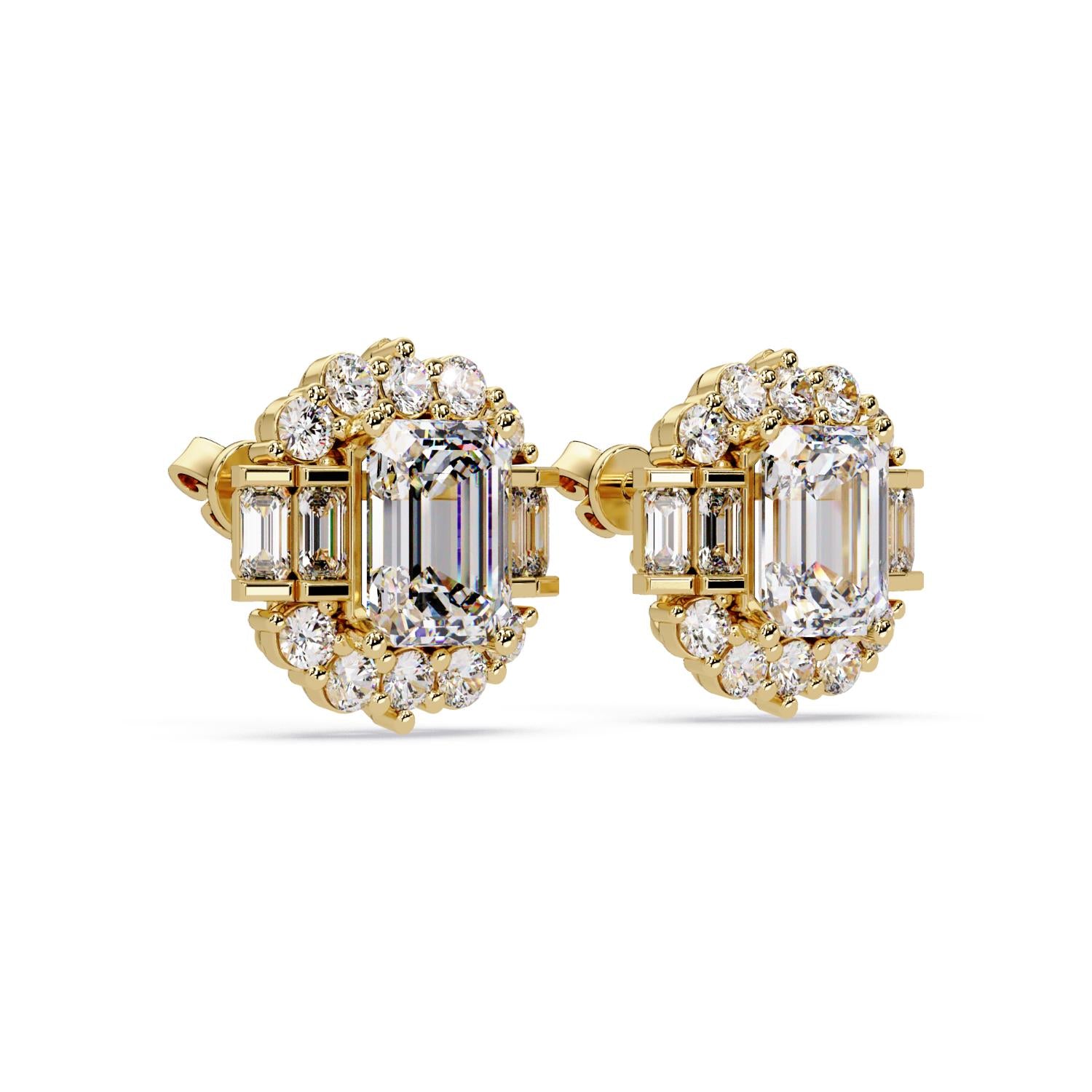 Octagon 7.15 Ct Lab-Grown Diamond Halo Baguette Statement Earrings - Sterling Silver