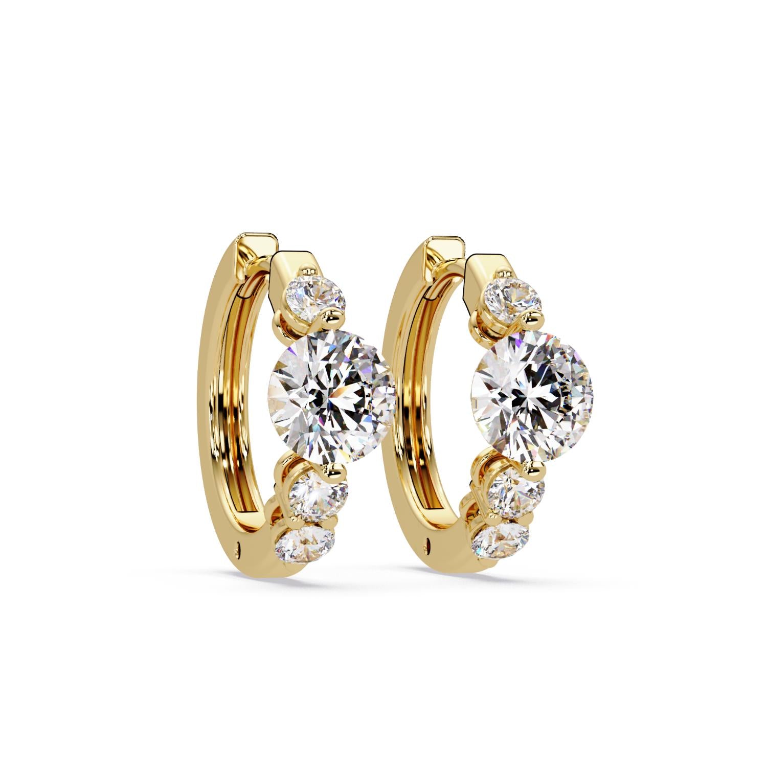 Round 2.70 Ct Lab-Grown Diamond Three Stone Hoop Earrings - Sterling Silver
