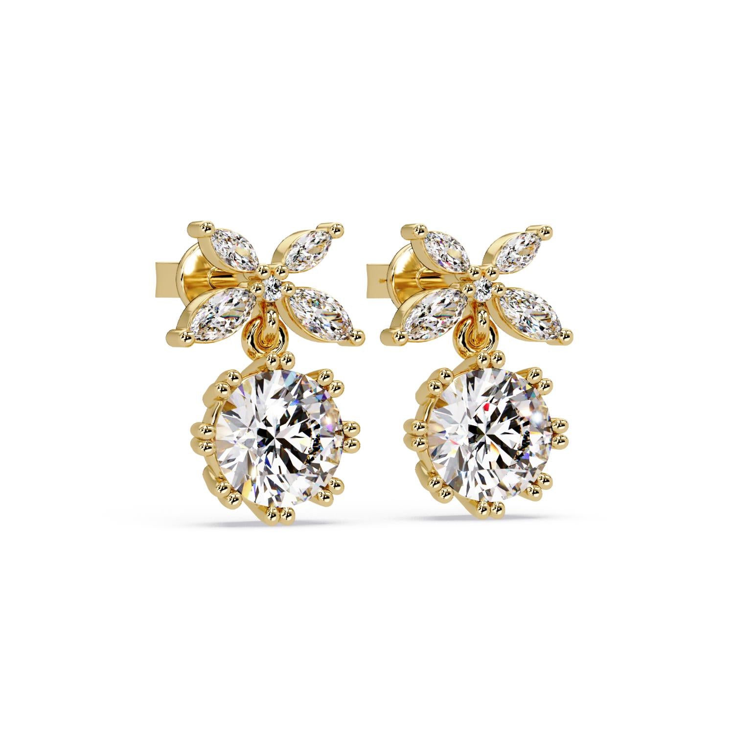 Round 2.40 Ct Lab-Grown Diamond Floral Drop Earrings - Sterling Silver