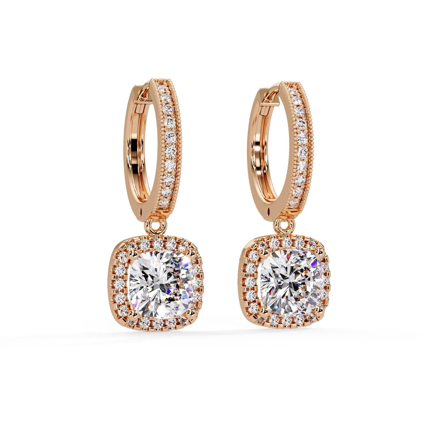 Cushion 4.00 Ct Lab-Grown Diamond Halo Drop Hoop Earrings - Sterling Silver