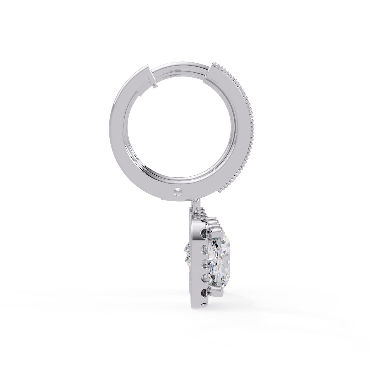 Cushion 4.00 Ct Lab-Grown Diamond Halo Drop Hoop Earrings - Sterling Silver