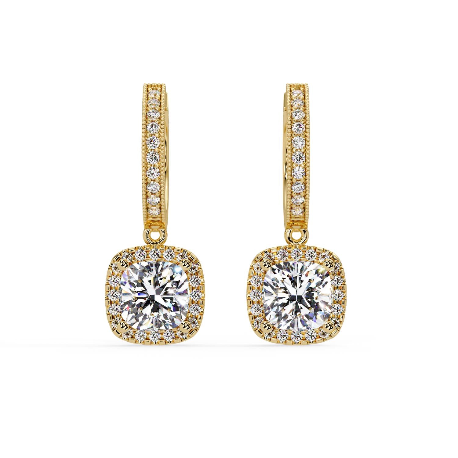 Cushion 4.00 Ct Lab-Grown Diamond Halo Drop Hoop Earrings - Sterling Silver