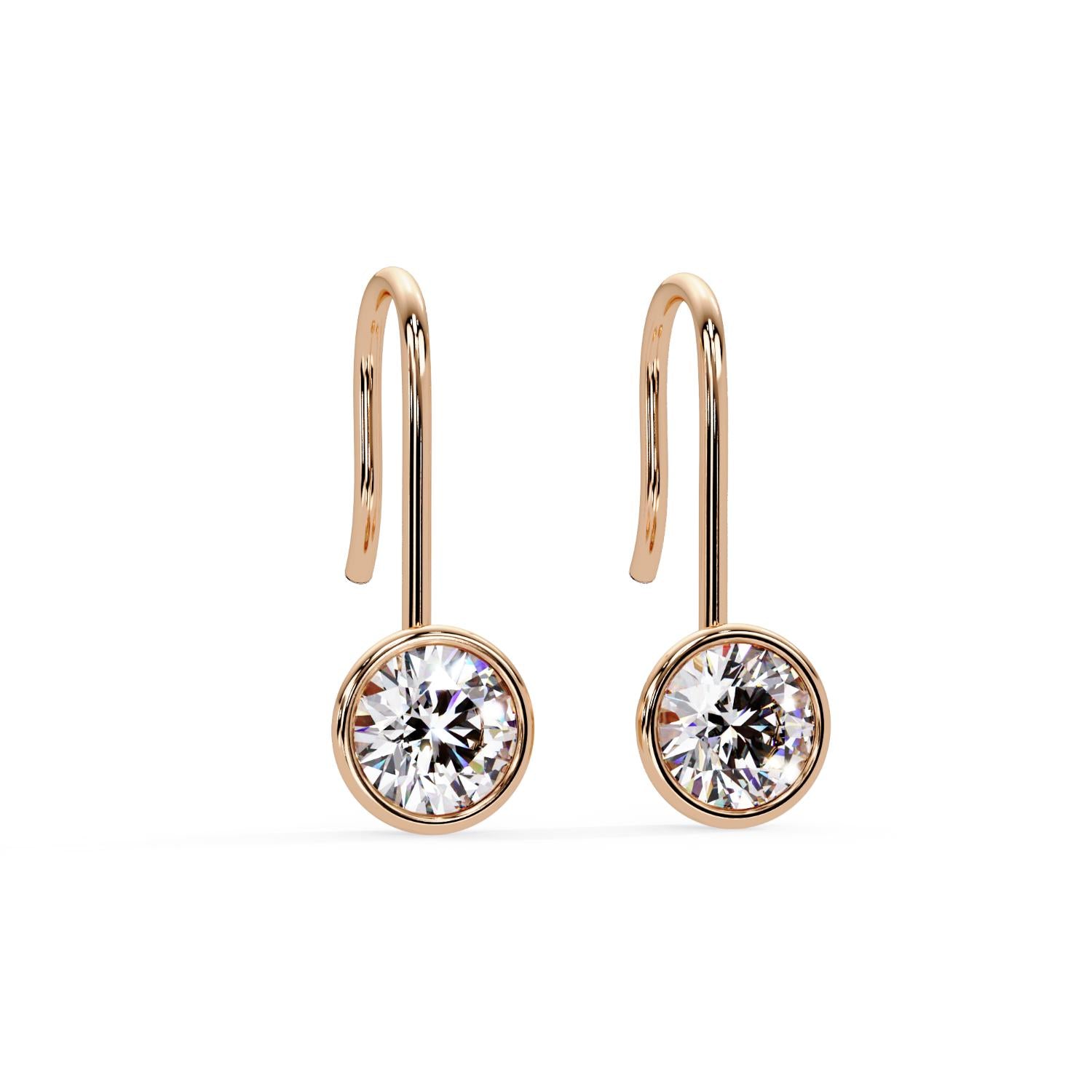 Round 1.30 Ct Lab-Grown Diamond Bezel Drop Minimalist Earrings - Sterling Silver