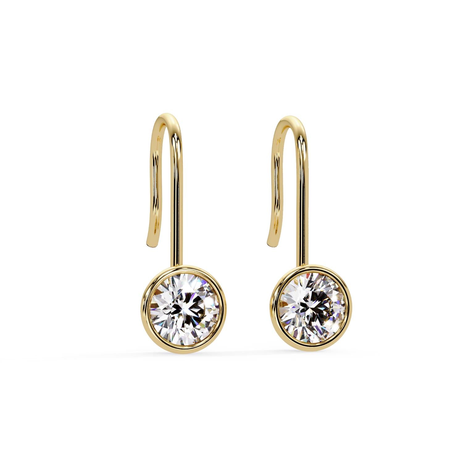 Round 1.30 Ct Lab-Grown Diamond Bezel Drop Minimalist Earrings - Sterling Silver