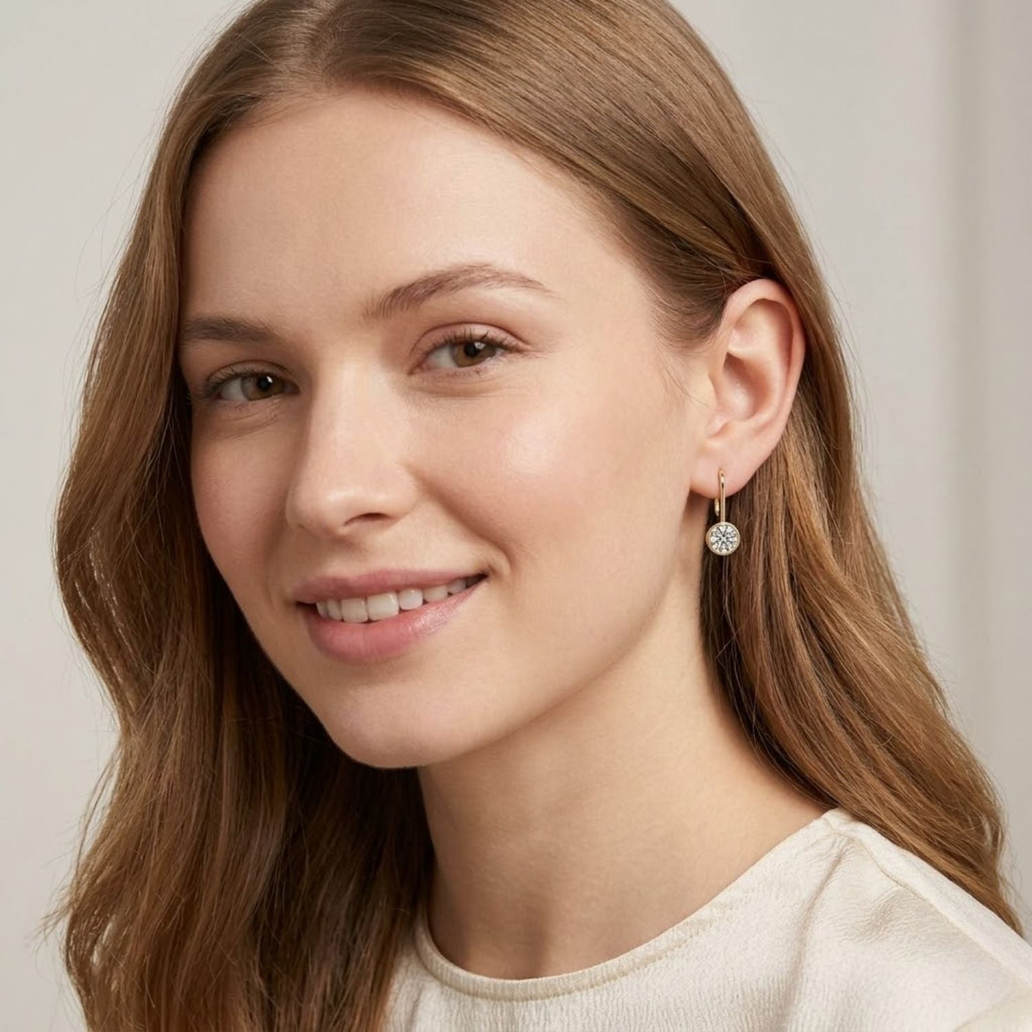 Round 1.30 Ct Lab-Grown Diamond Bezel Drop Minimalist Earrings - Sterling Silver