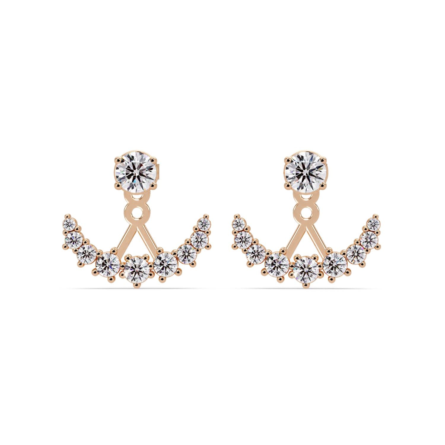 Round 1.20 Ct Lab-Grown Diamond Curved Fan Jacket Earrings - Sterling Silver