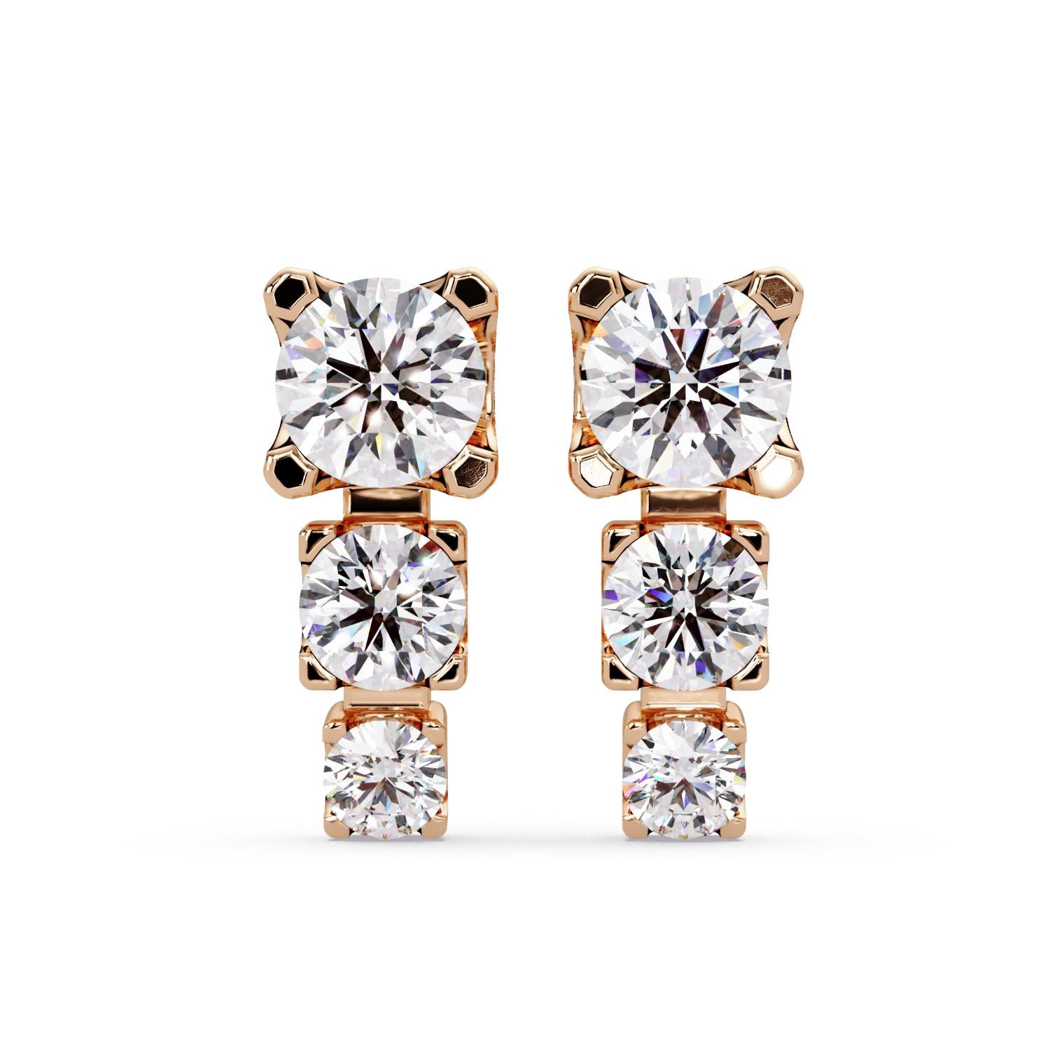 Round 1.70 Ct Lab-Grown Diamond Three Stone Drop Earrings - Sterling Silver