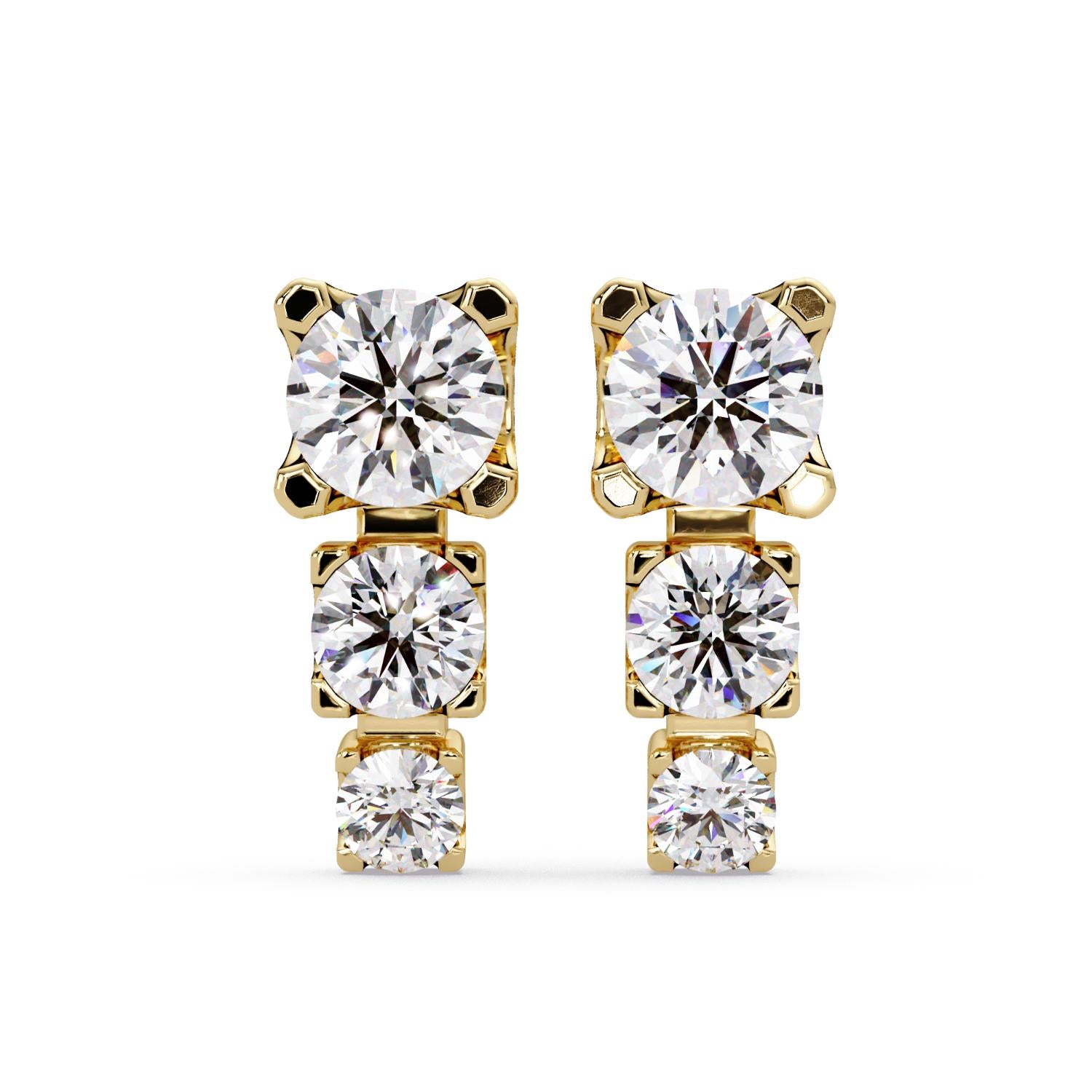 Round 1.70 Ct Lab-Grown Diamond Three Stone Drop Earrings - Sterling Silver