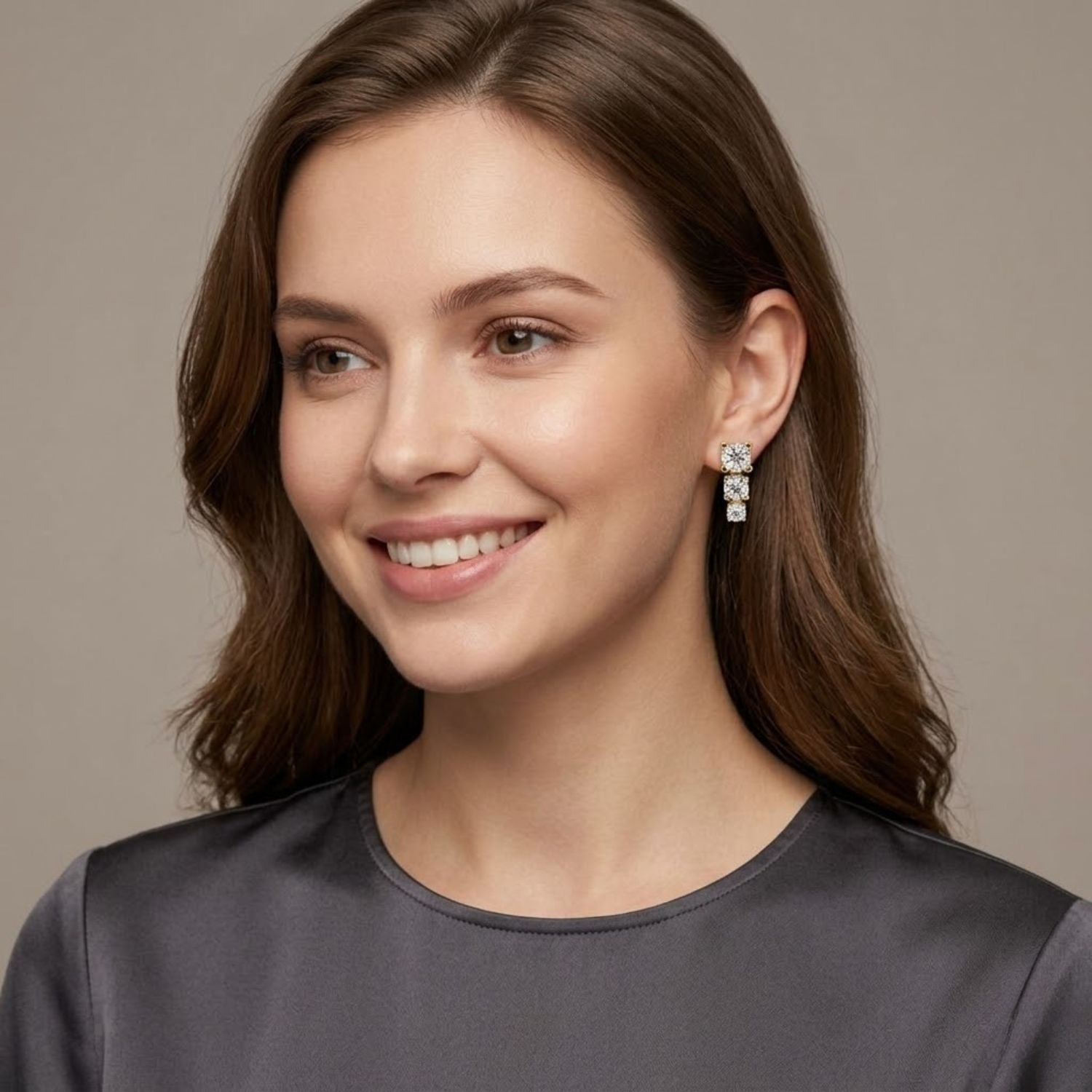 Round 1.70 Ct Lab-Grown Diamond Three Stone Drop Earrings - Sterling Silver