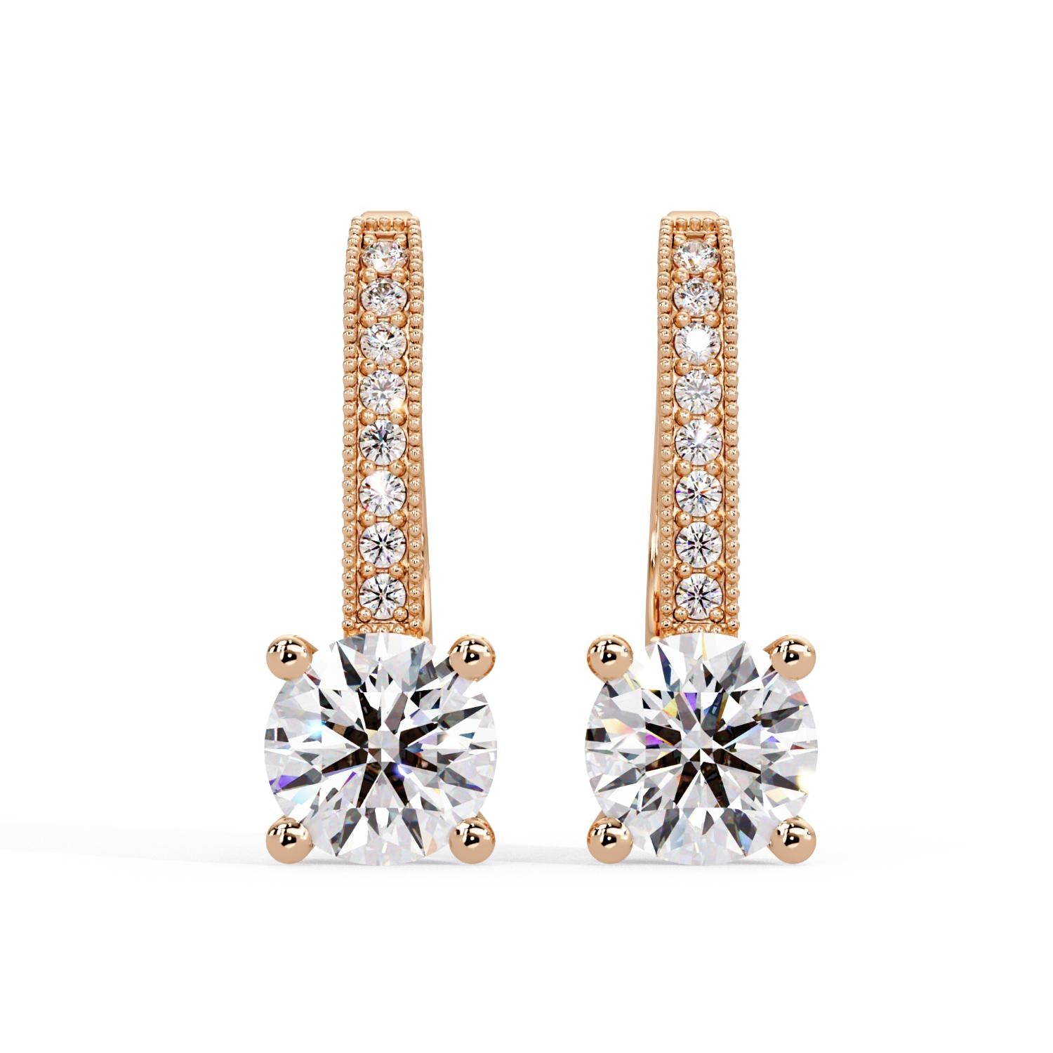 Round 2.20 Ct Lab-Grown Diamond Pavé Hoop Drop Earrings - Sterling Silver