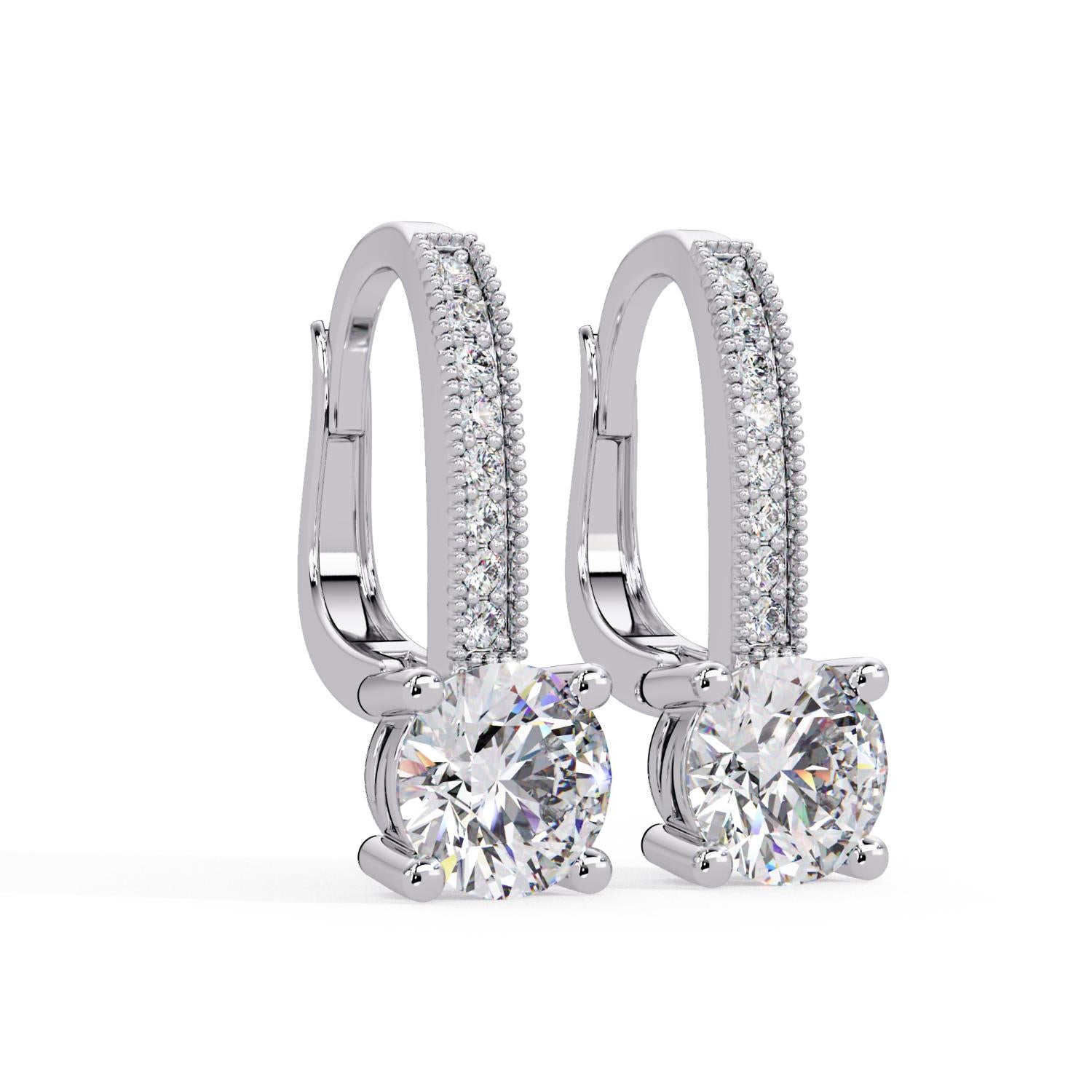 Round 2.20 Ct Lab-Grown Diamond Pavé Hoop Drop Earrings - Sterling Silver