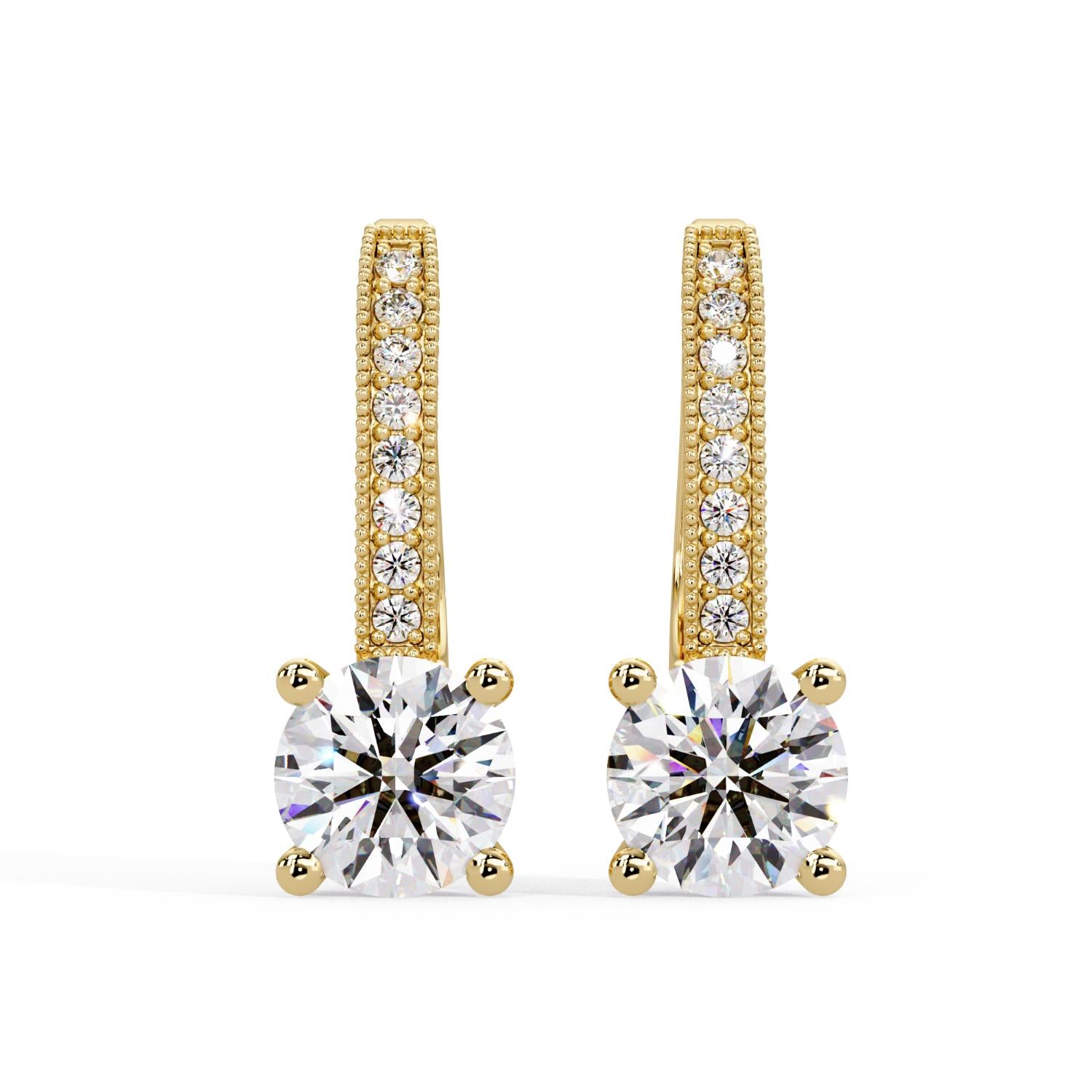 Round 2.20 Ct Lab-Grown Diamond Pavé Hoop Drop Earrings - Sterling Silver