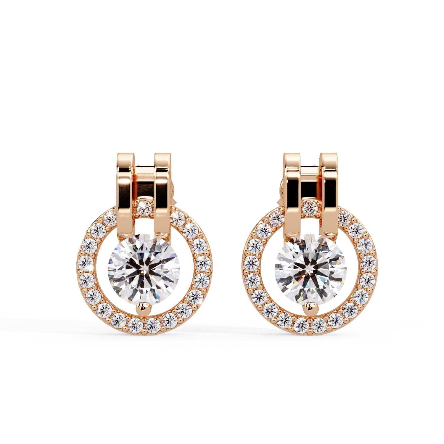 Round 1.55 Ct Lab-Grown Diamond Halo Circle Drop Earrings - Sterling Silver