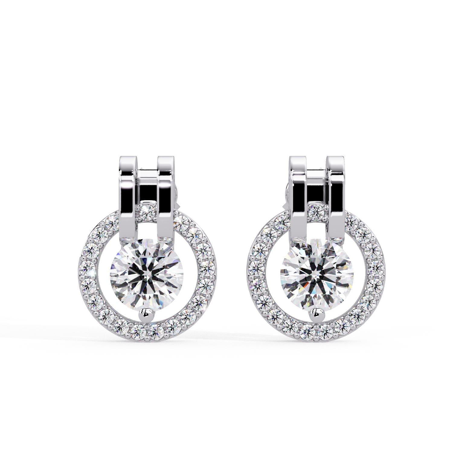 Round 1.55 Ct Lab-Grown Diamond Halo Circle Drop Earrings - Sterling Silver