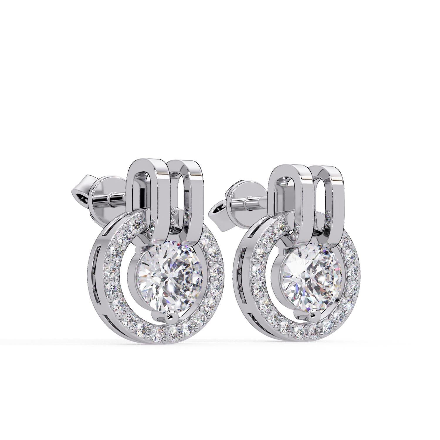 Round 1.55 Ct Lab-Grown Diamond Halo Circle Drop Earrings - Sterling Silver