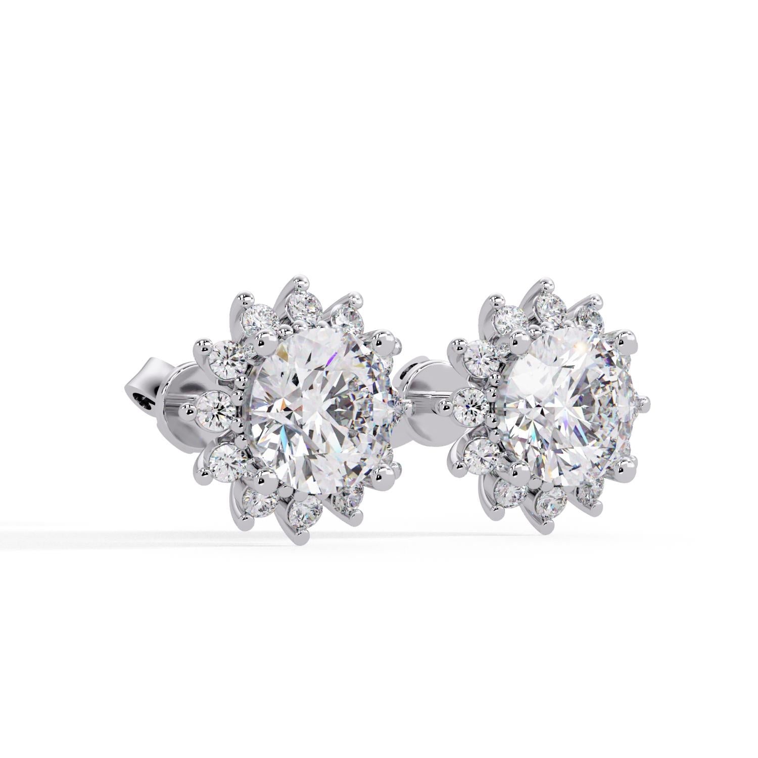 Round 3.00 Ct Lab-Grown Diamond Floral Halo Stud Earrings - Sterling Silver