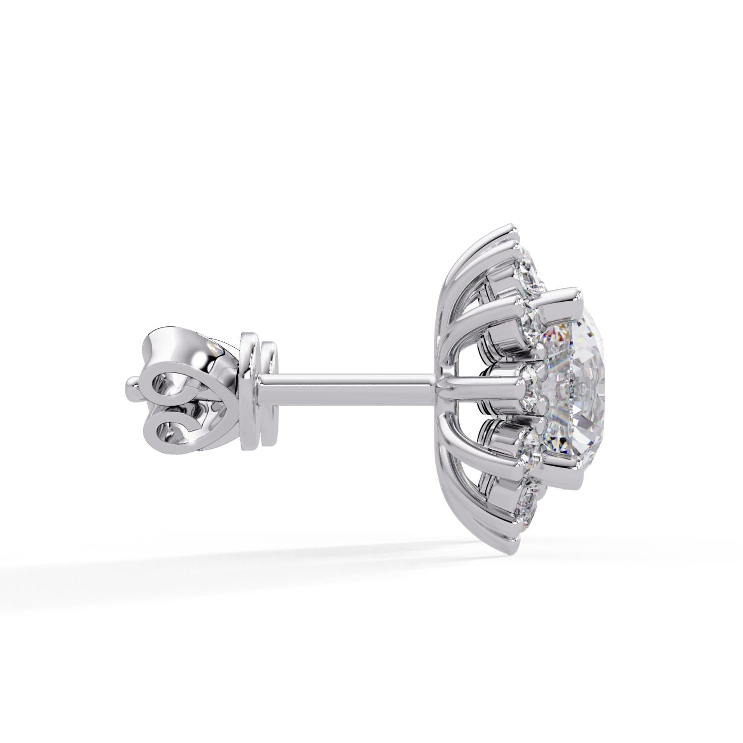 Round 3.00 Ct Lab-Grown Diamond Floral Halo Stud Earrings - Sterling Silver