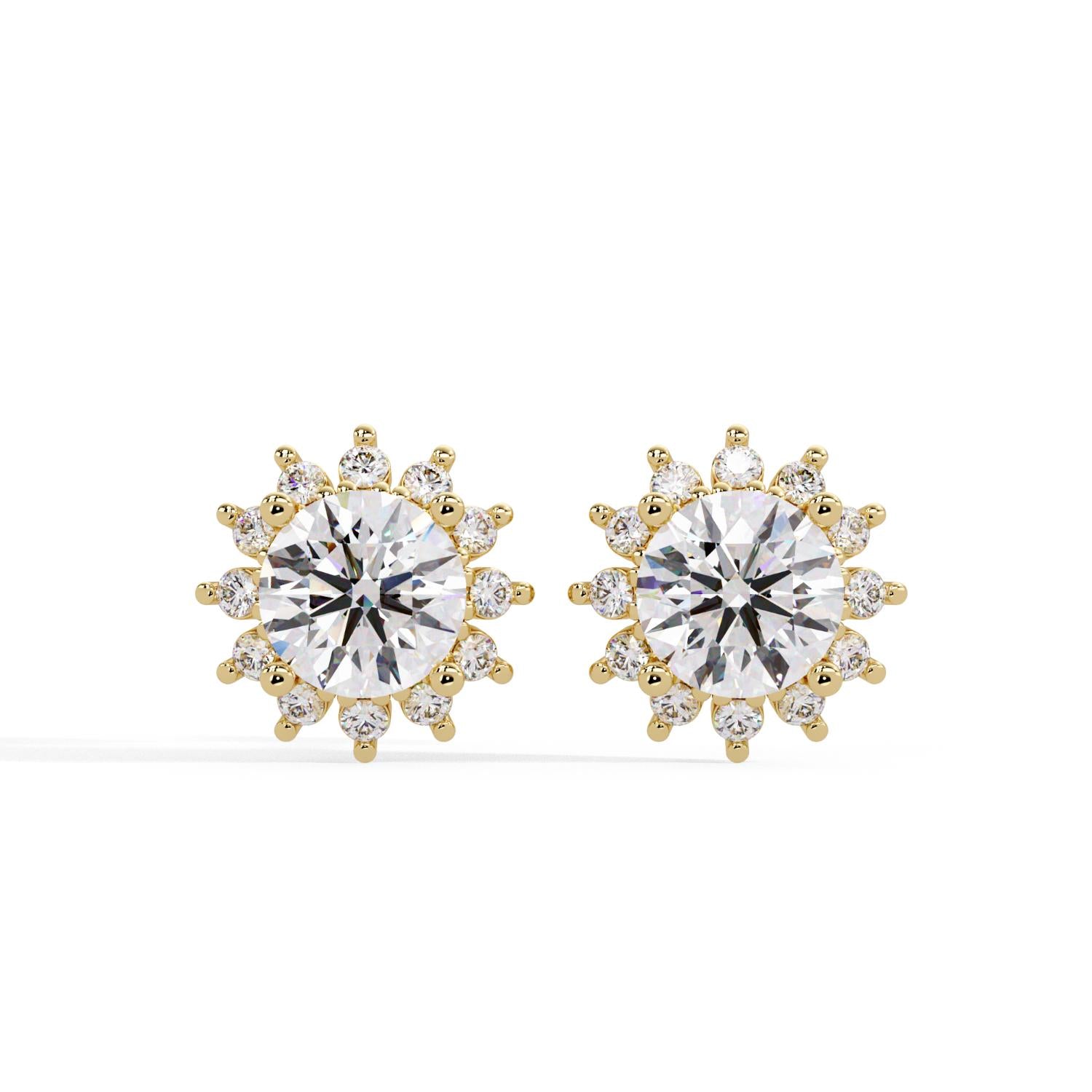 Round 3.00 Ct Lab-Grown Diamond Floral Halo Stud Earrings - Sterling Silver
