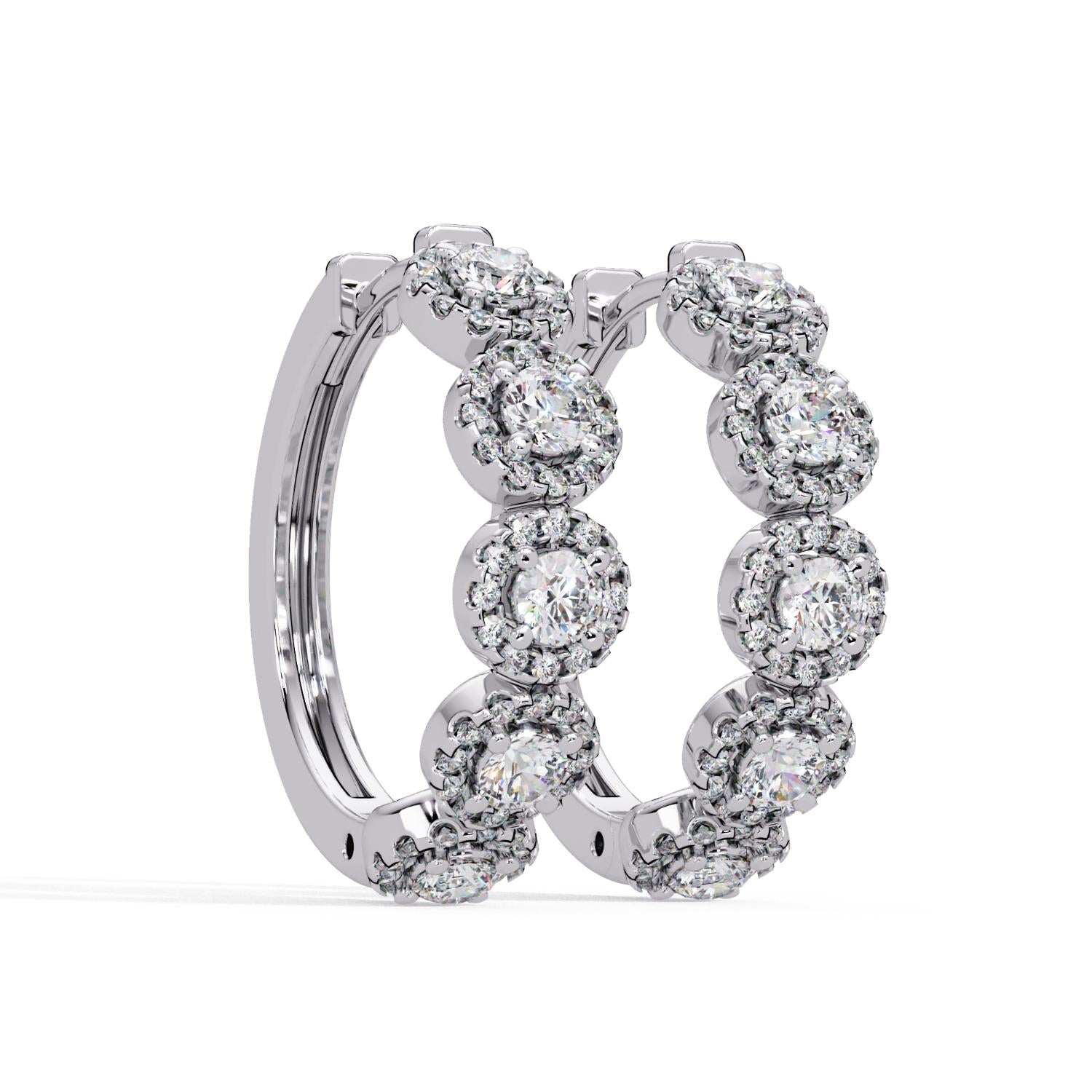 Round 1.50 Ct Lab-Grown Diamond Halo Cluster Hoop Earrings - Sterling Silver