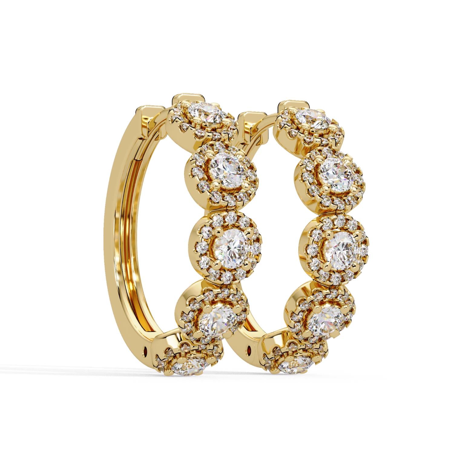 Round 1.50 Ct Lab-Grown Diamond Halo Cluster Hoop Earrings - Sterling Silver