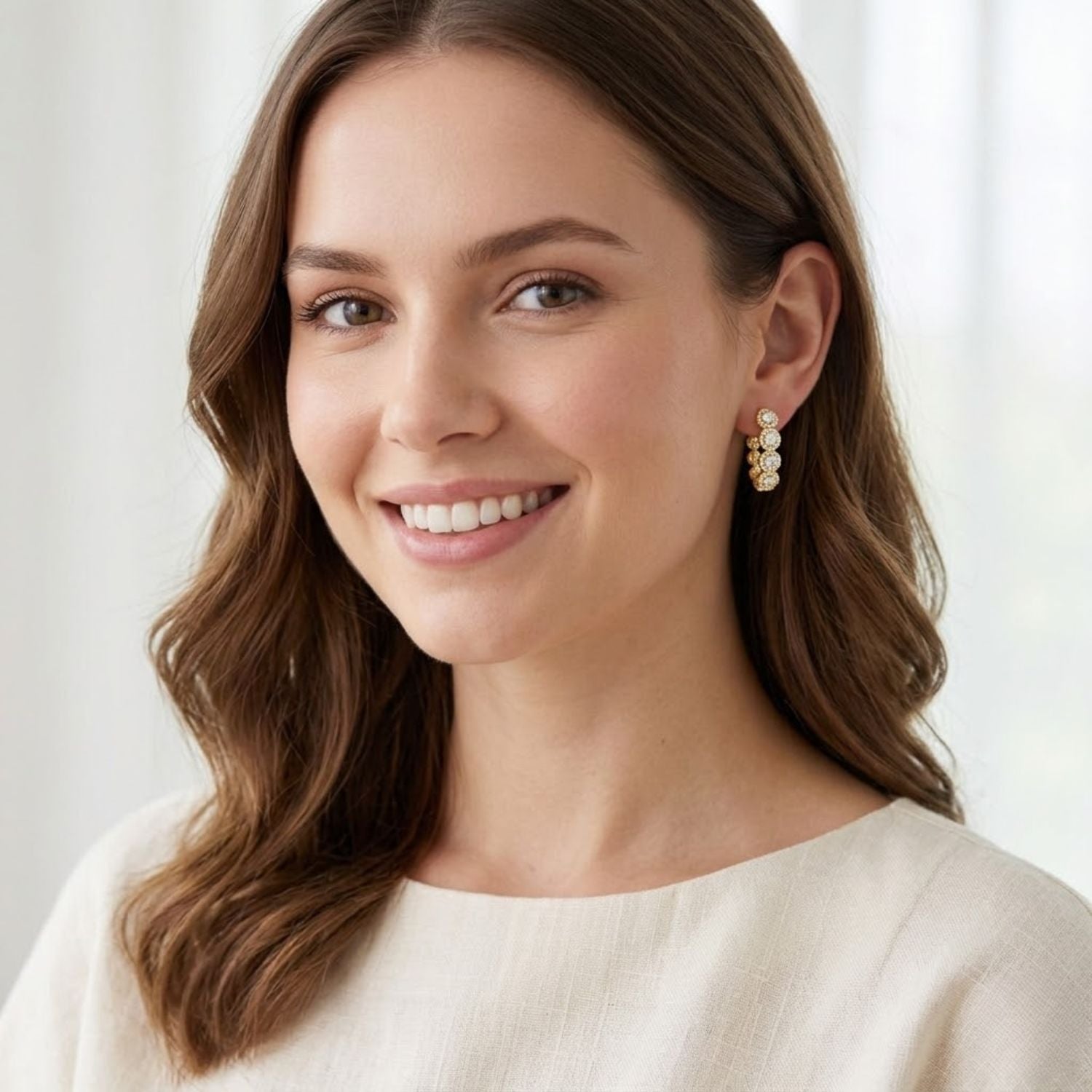 Round 1.50 Ct Lab-Grown Diamond Halo Cluster Hoop Earrings - Sterling Silver