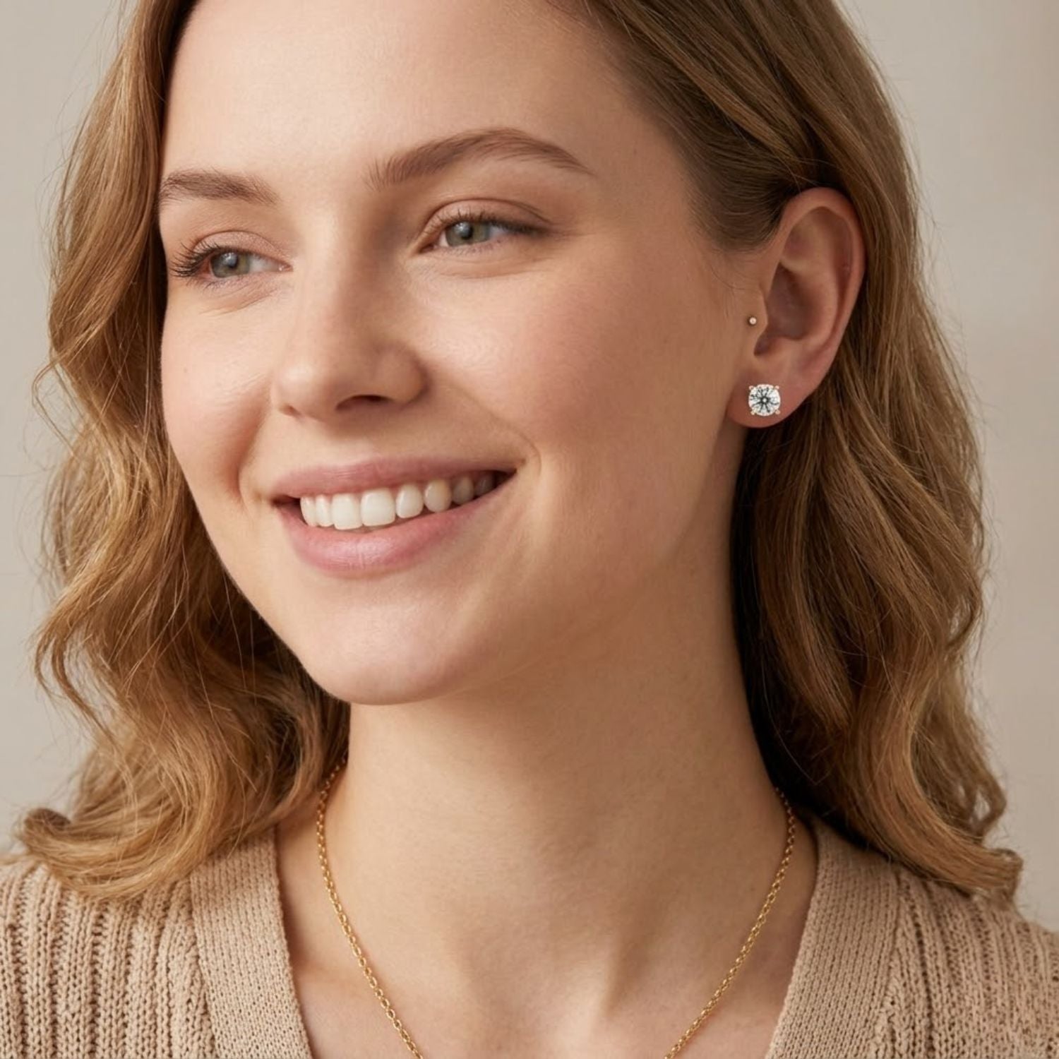 Round 3.00 Ct Lab-Grown Diamond Classic Solitaire with Hidden Halo Earrings - Sterling Silver