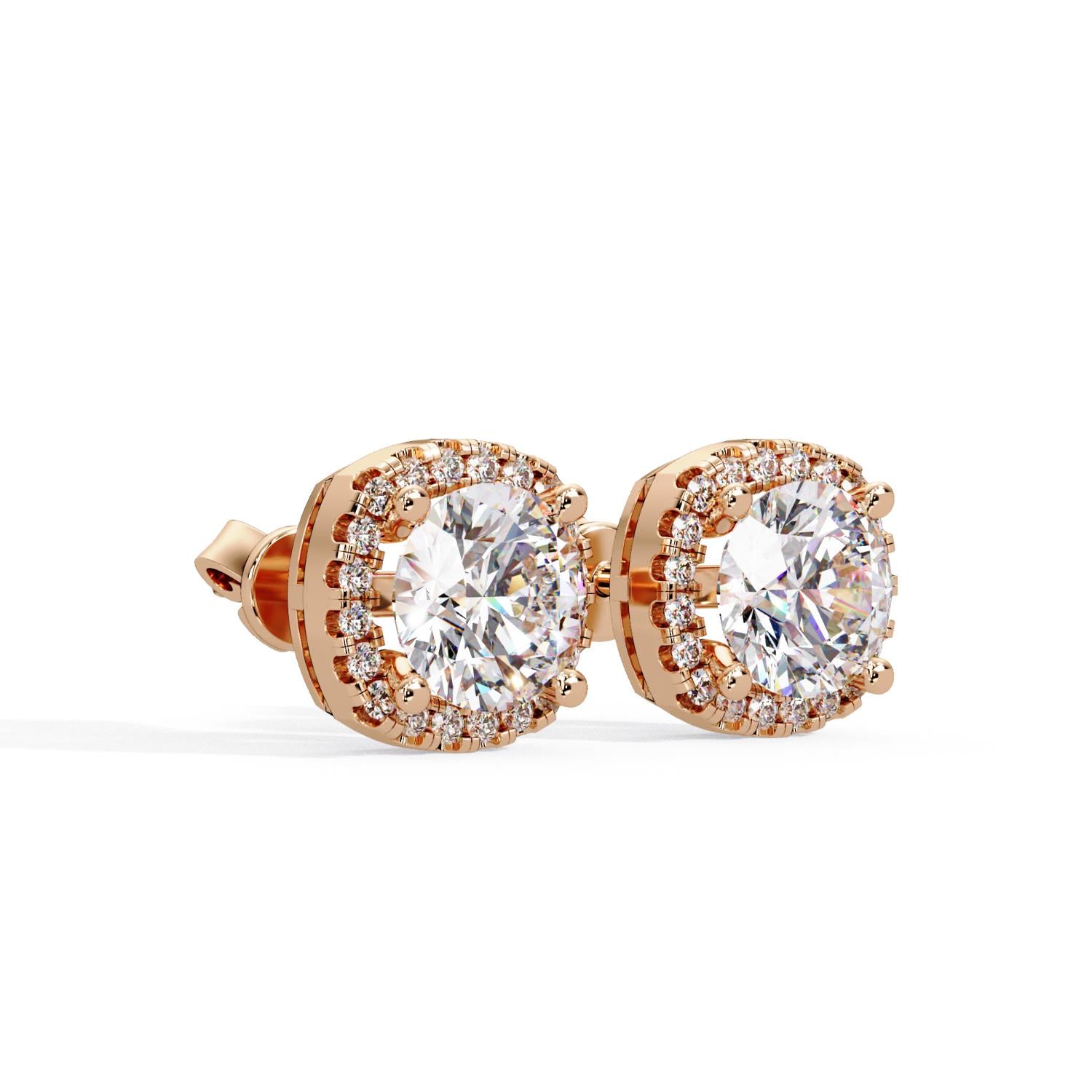 Round 2.85 Ct Lab-Grown Diamond Classic Halo Stud Earrings - Sterling Silver
