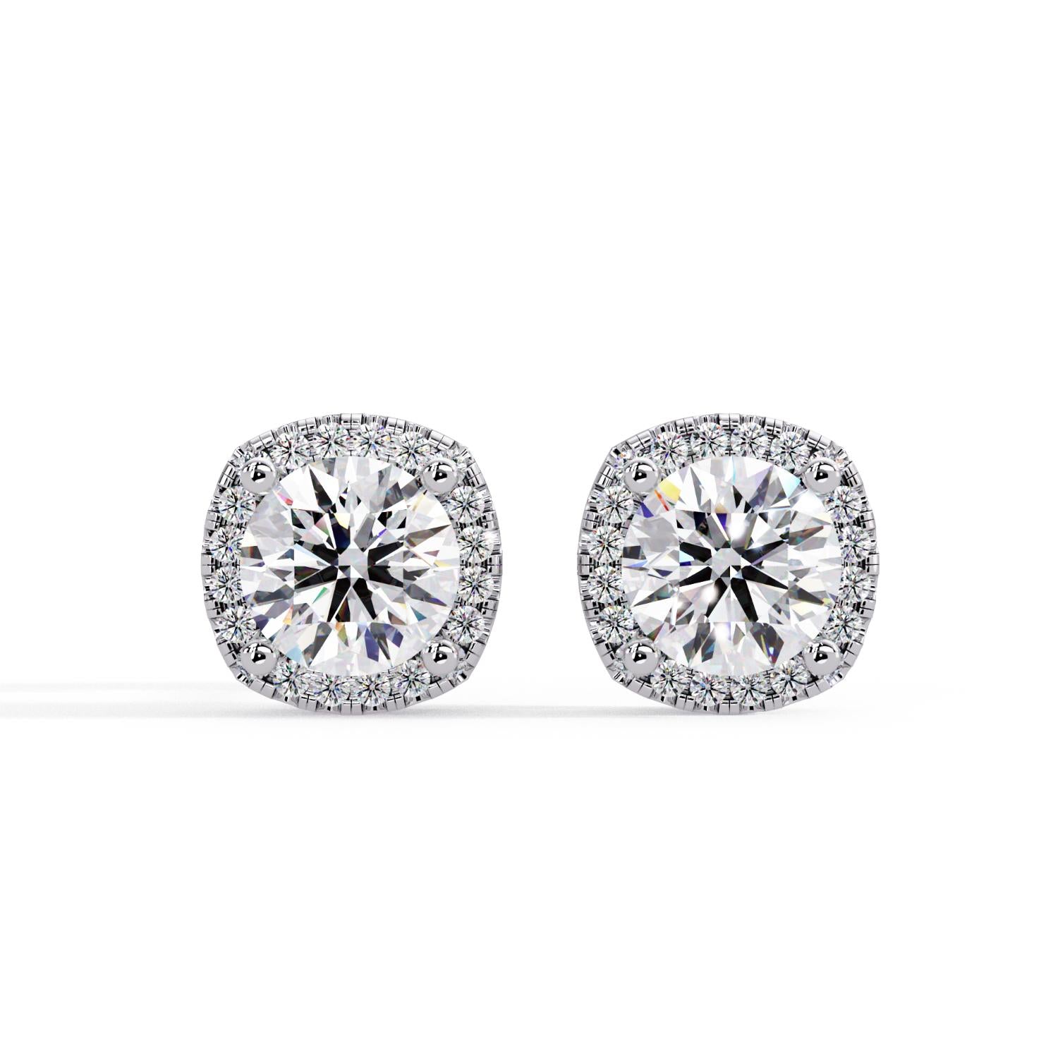 Round 2.85 Ct Lab-Grown Diamond Classic Halo Stud Earrings - Sterling Silver