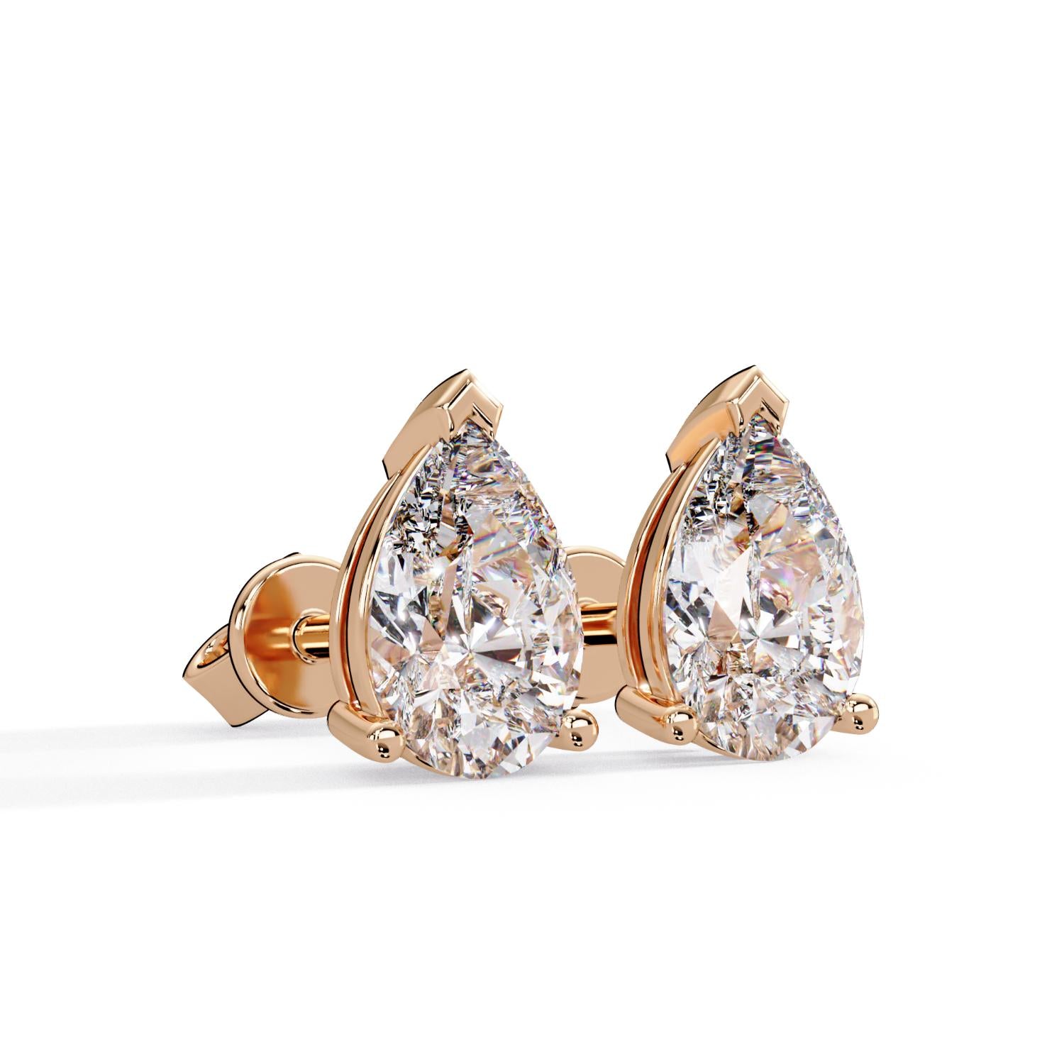 Classic Solitaire Pear 2.00 Ct Lab-Grown Diamond Stud Earrings - Sterling Silver