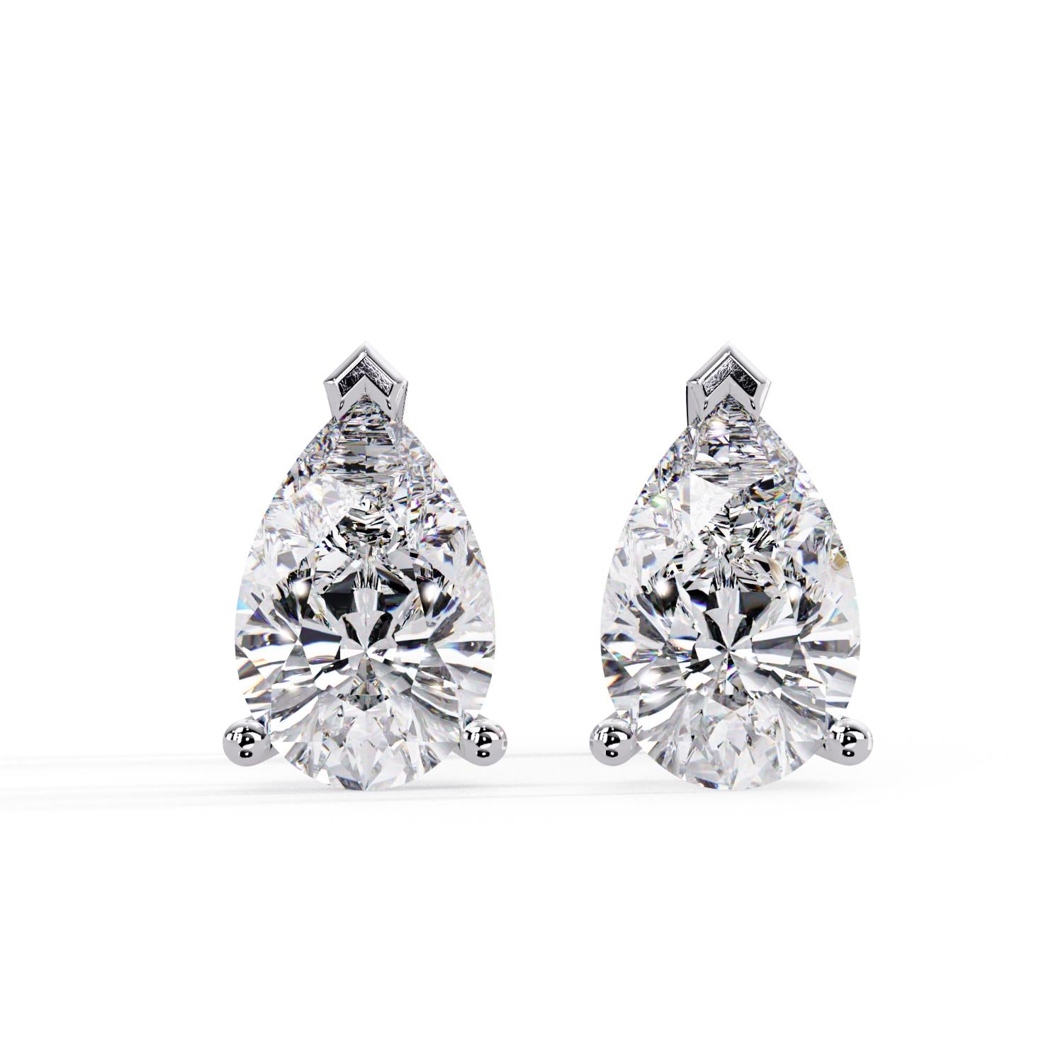 Classic Solitaire Pear 2.00 Ct Lab-Grown Diamond Stud Earrings - Sterling Silver