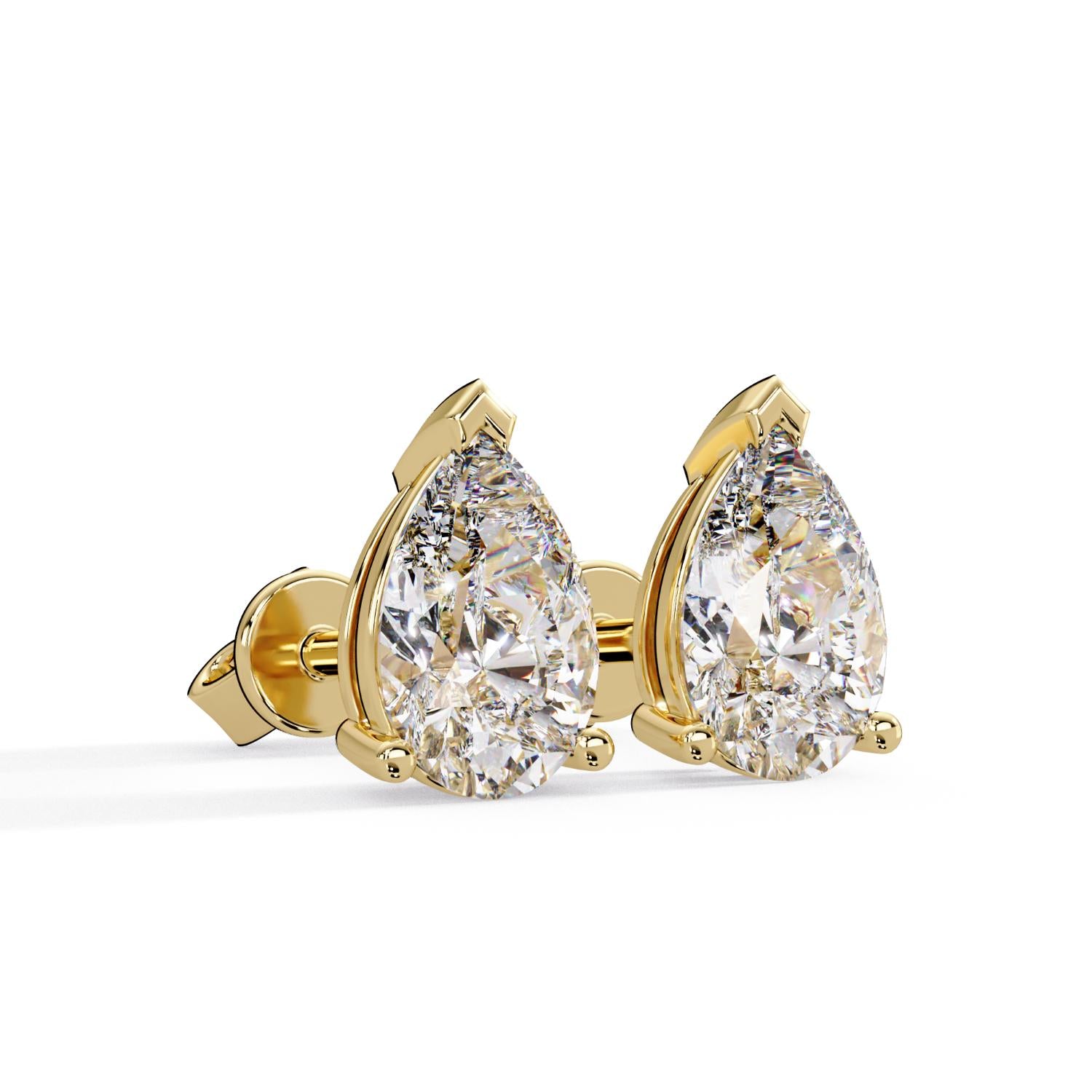 Classic Solitaire Pear 2.00 Ct Lab-Grown Diamond Stud Earrings - Sterling Silver