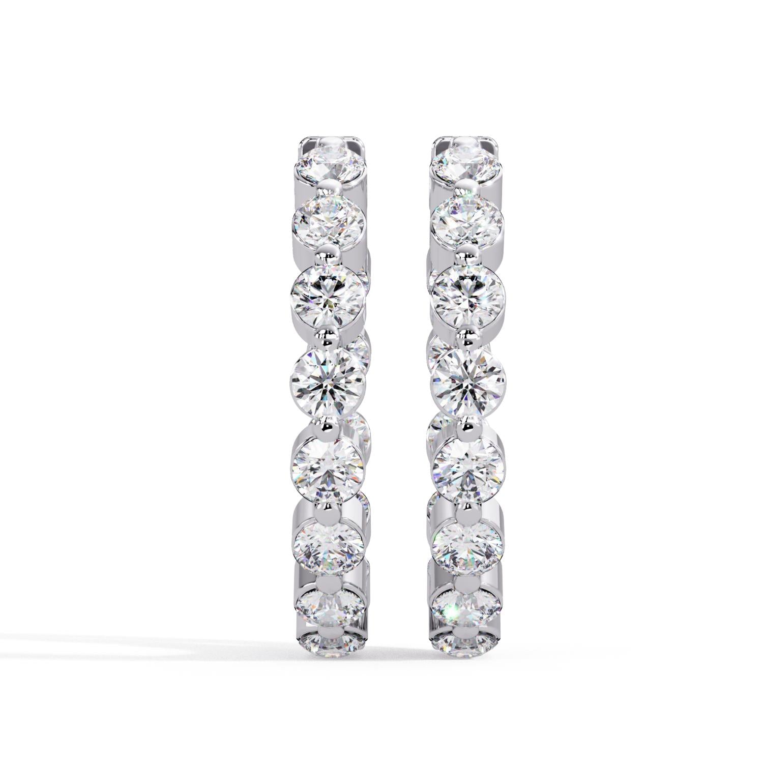 Round 1.60 Ct Lab-Grown Diamond Double Row Eternity Hoop Earrings - Sterling Silver