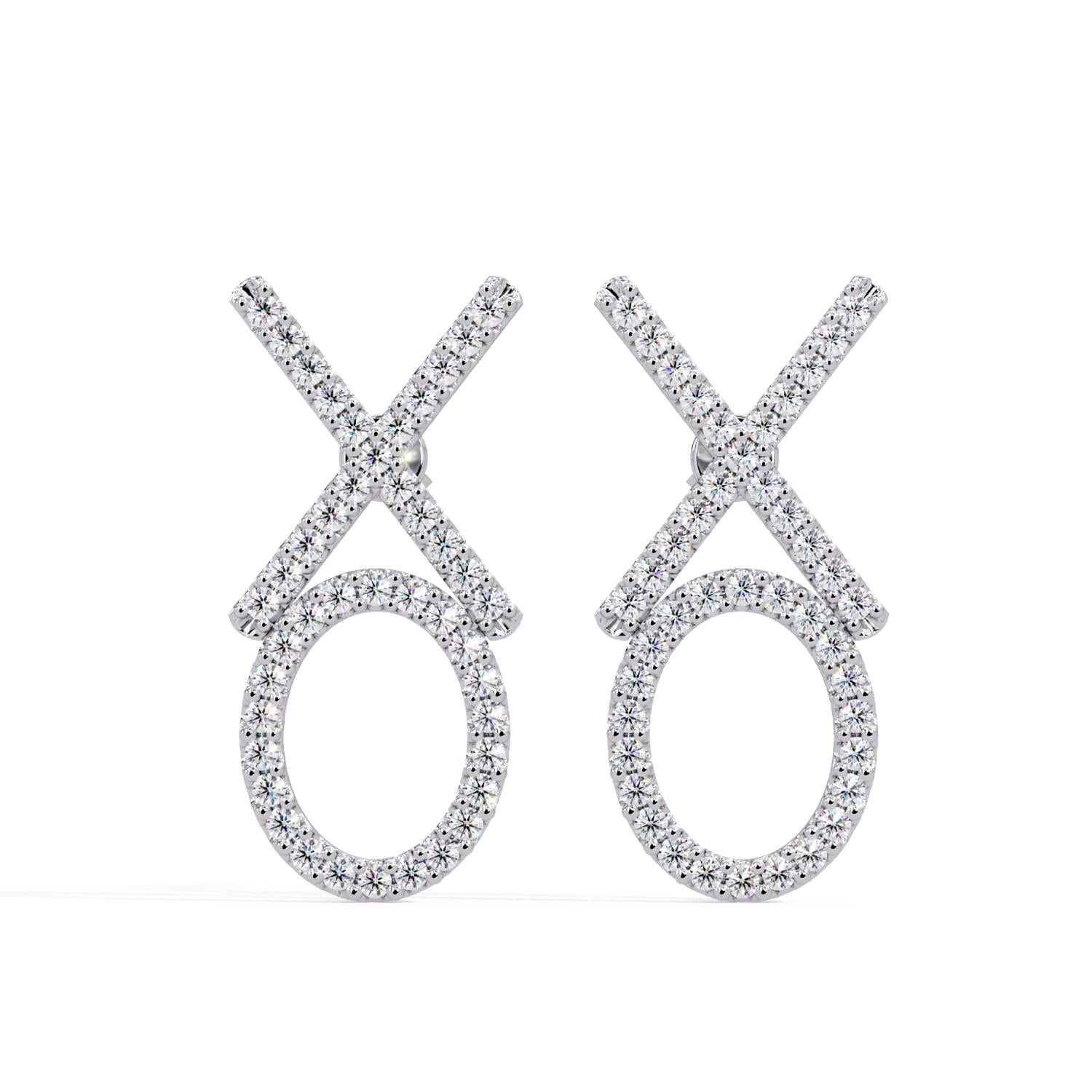 Round 1.10 Ct Lab-Grown Diamond X & Circle Drop Earrings - Sterling Silver
