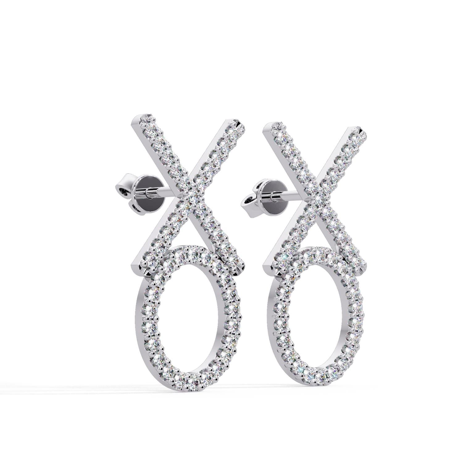Round 1.10 Ct Lab-Grown Diamond X & Circle Drop Earrings - Sterling Silver