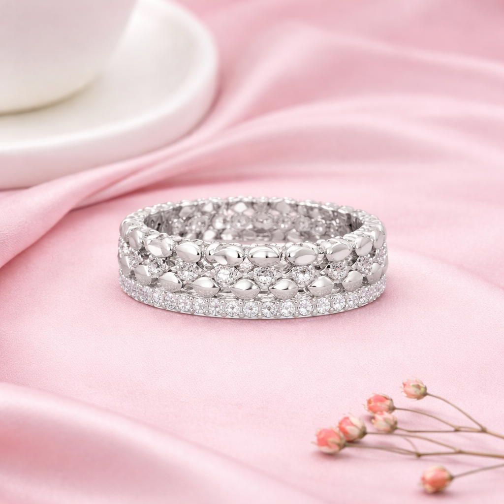 Lab Grown Diamond 0.60 CTW Round Multi-Row Eternity Ring- Sterling Silver