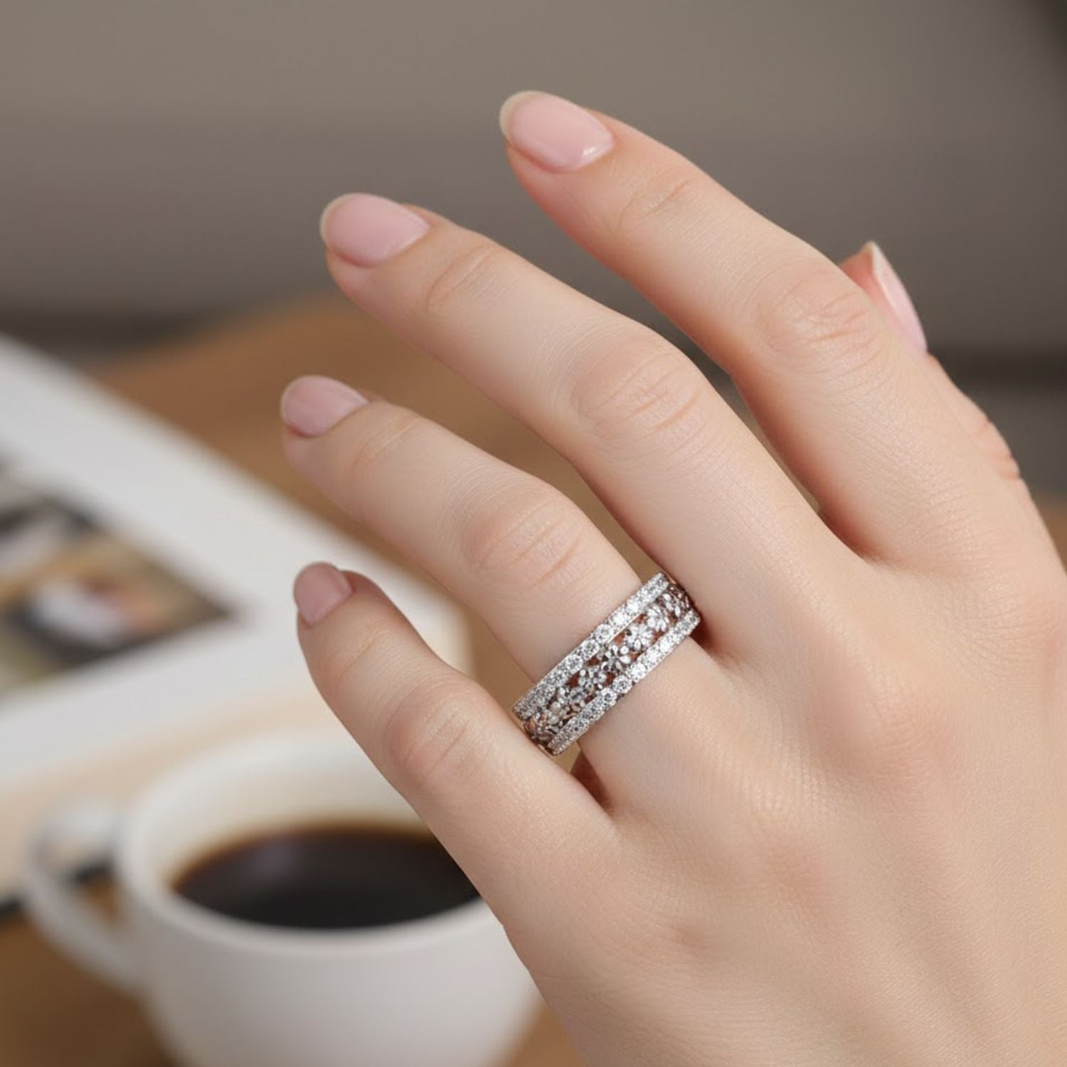 Lab Grown Diamond 0.80 CTW Round Multi-Row Eternity Ring- Sterling Silver