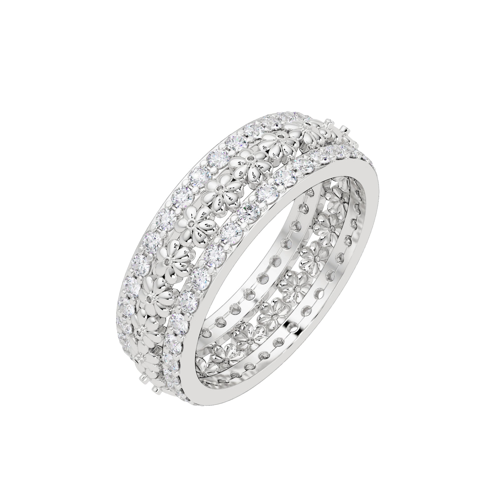 Lab Grown Diamond 0.80 CTW Round Multi-Row Eternity Ring- Sterling Silver