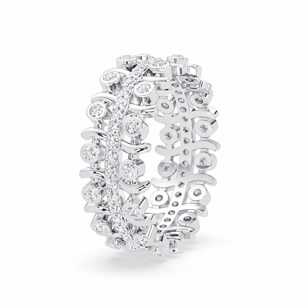 Lab Grown Diamond 0.60 CTW Round Open Scroll Multi-Row Ring- Sterling Silver