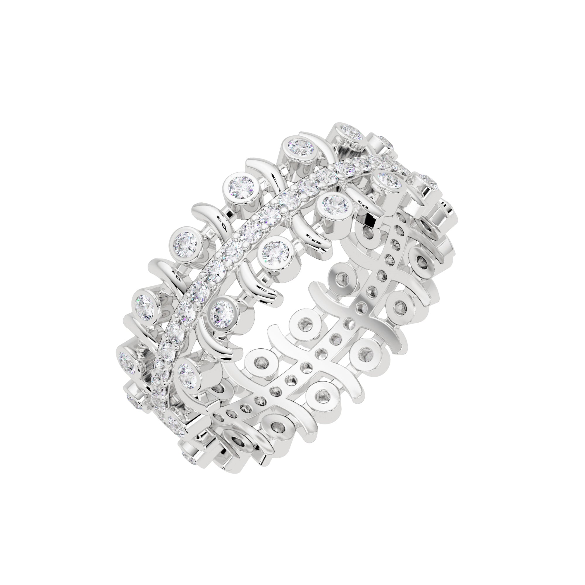 Lab Grown Diamond 0.60 CTW Round Open Scroll Multi-Row Ring- Sterling Silver