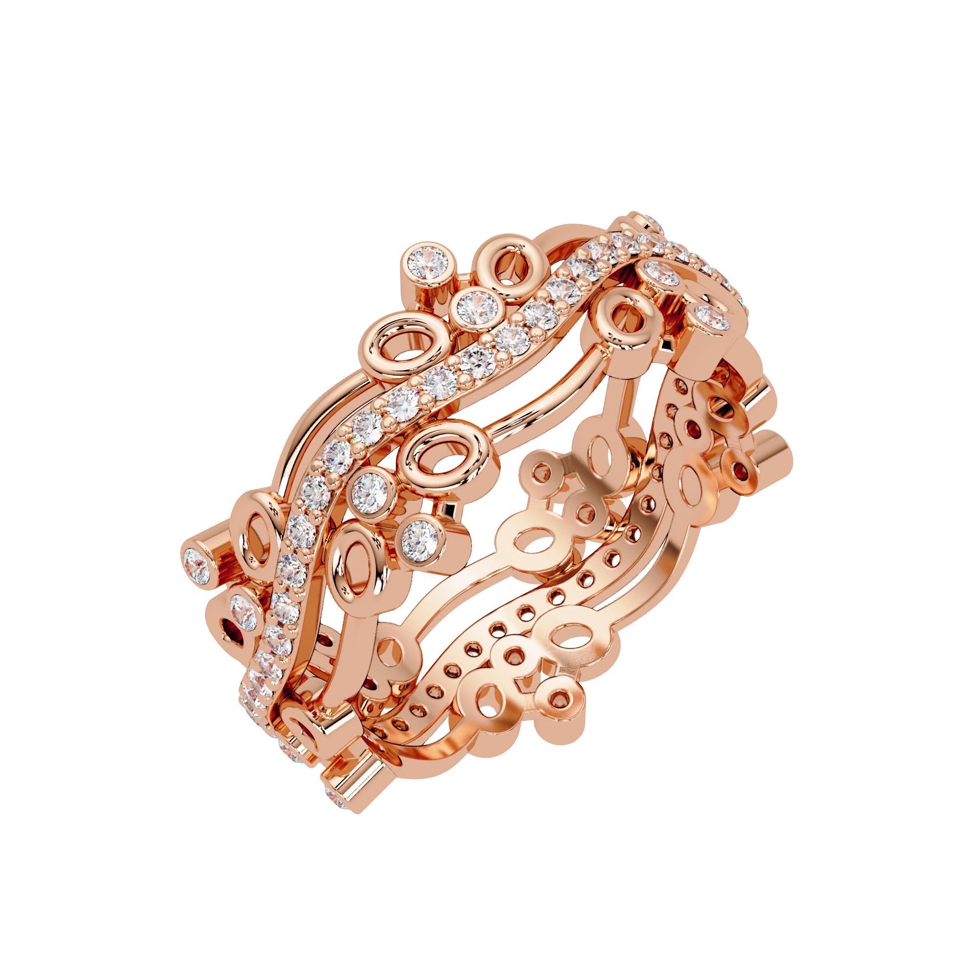 Lab Grown Diamond 0.50 CTW Round Curved Multi-Layer Ring- Sterling Silver