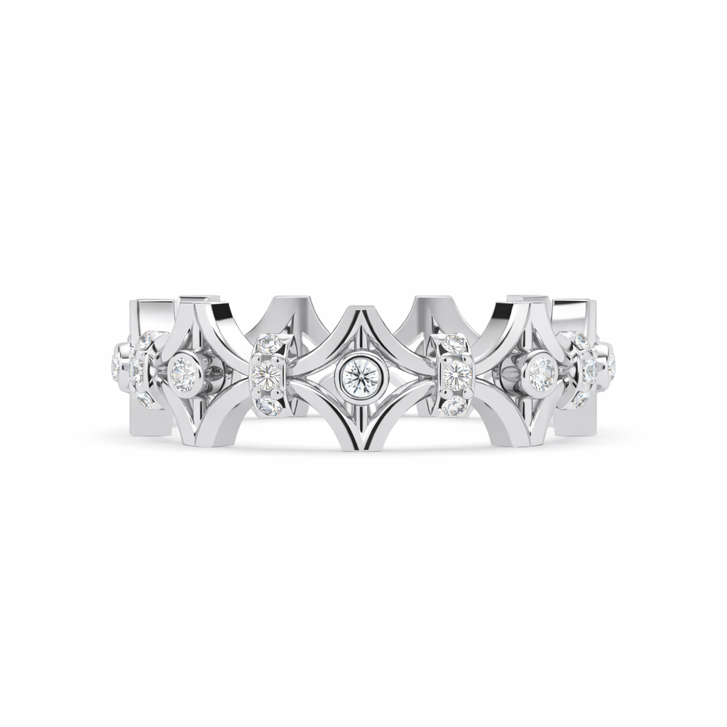 Lab Grown Diamond 0.25 CTW Round Openwork Geometric Band Ring- Sterling Silver