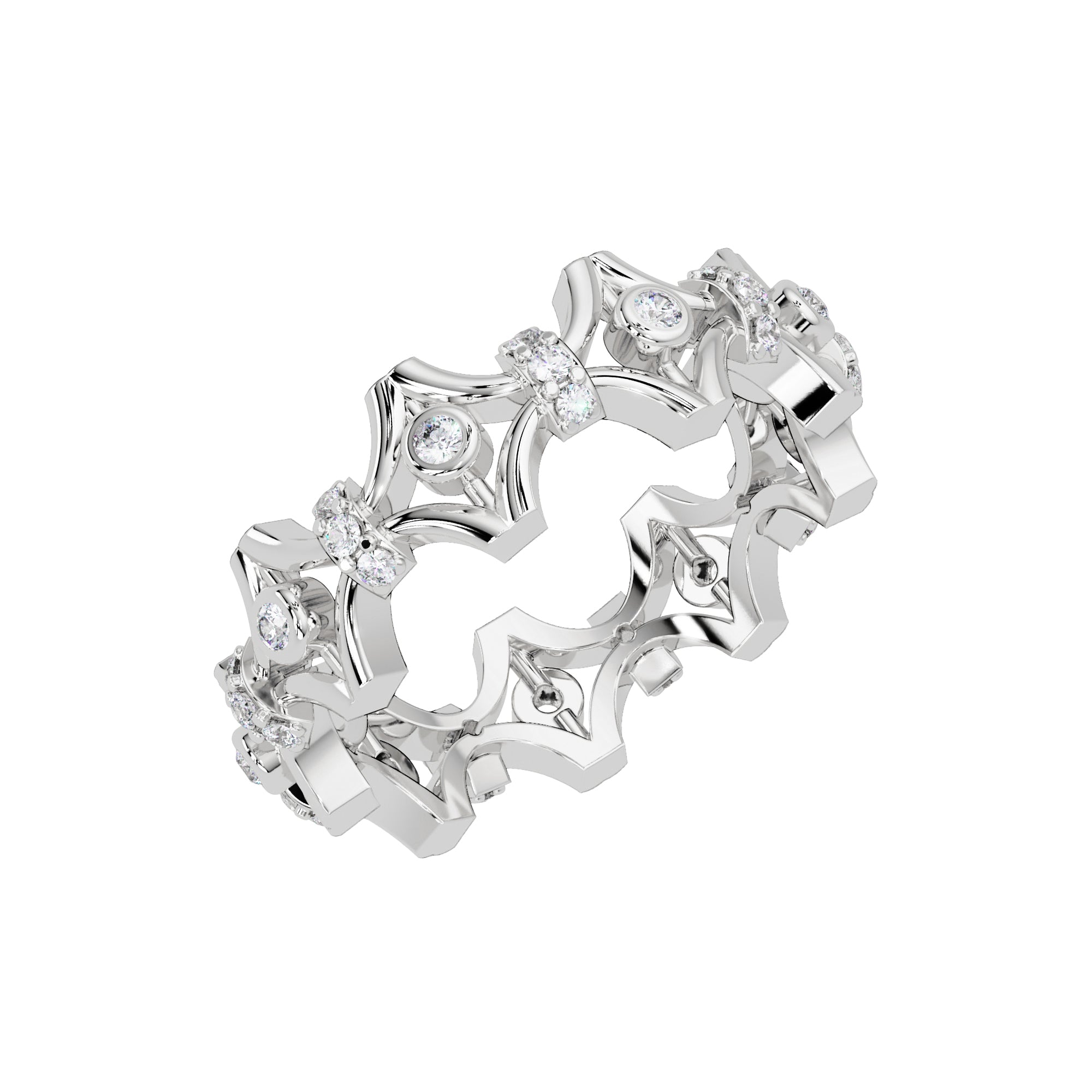 Lab Grown Diamond 0.25 CTW Round Openwork Geometric Band Ring- Sterling Silver