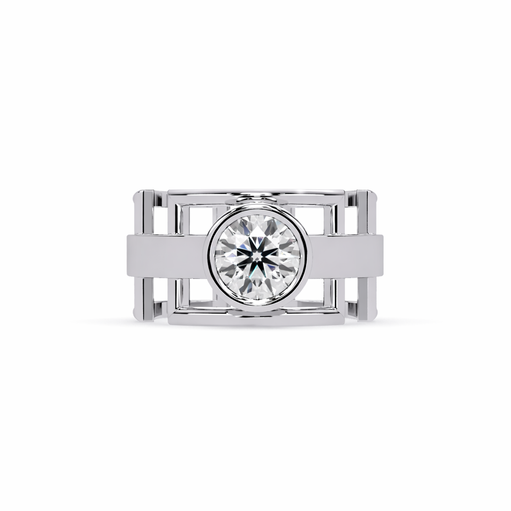 Lab Grown Diamond 1.00 CTW Round Bezel Set Ring- Sterling Silver