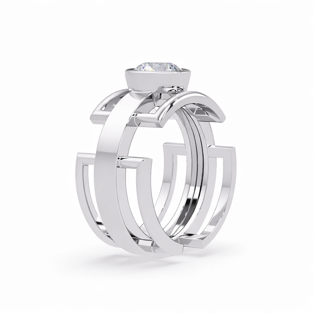 Lab Grown Diamond 1.00 CTW Round Bezel Set Ring- Sterling Silver
