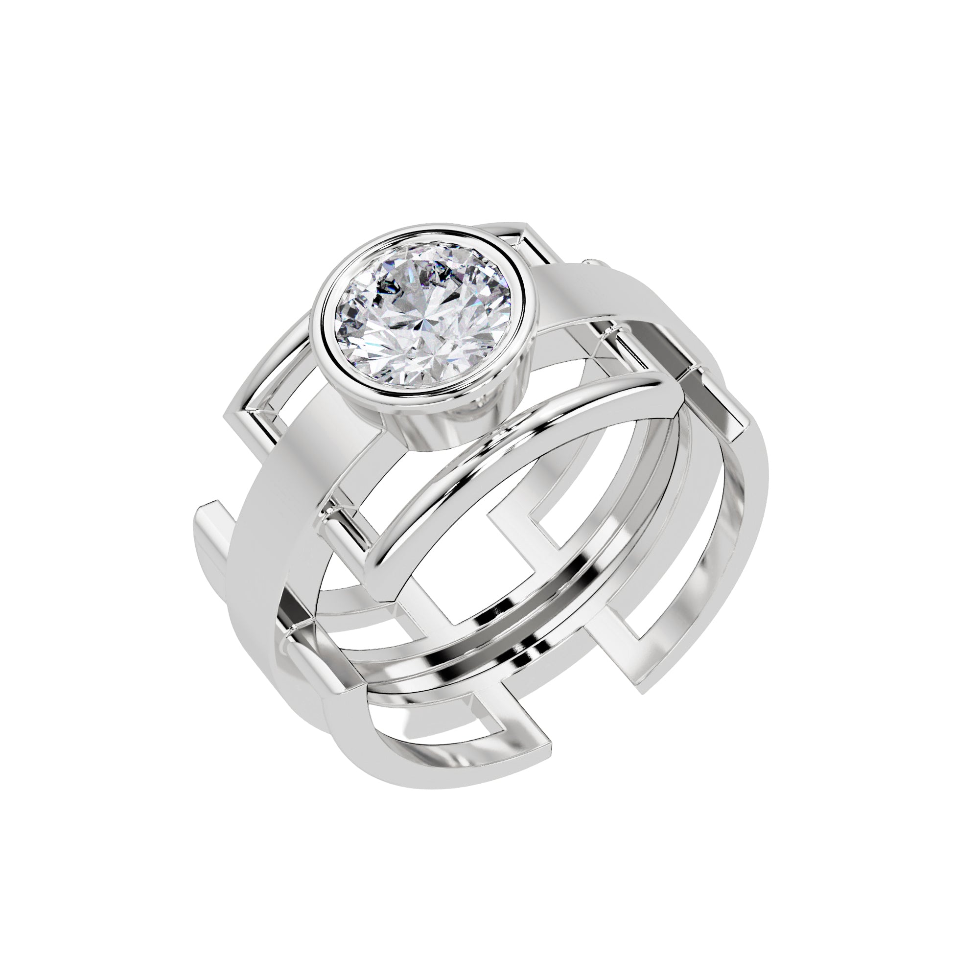 Lab Grown Diamond 1.00 CTW Round Bezel Set Ring- Sterling Silver
