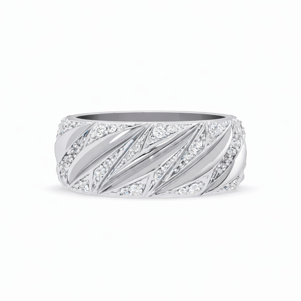 Lab Grown Diamond 0.55 CTW Round Sculpted Leaf Pattern Ring- Sterling Silver