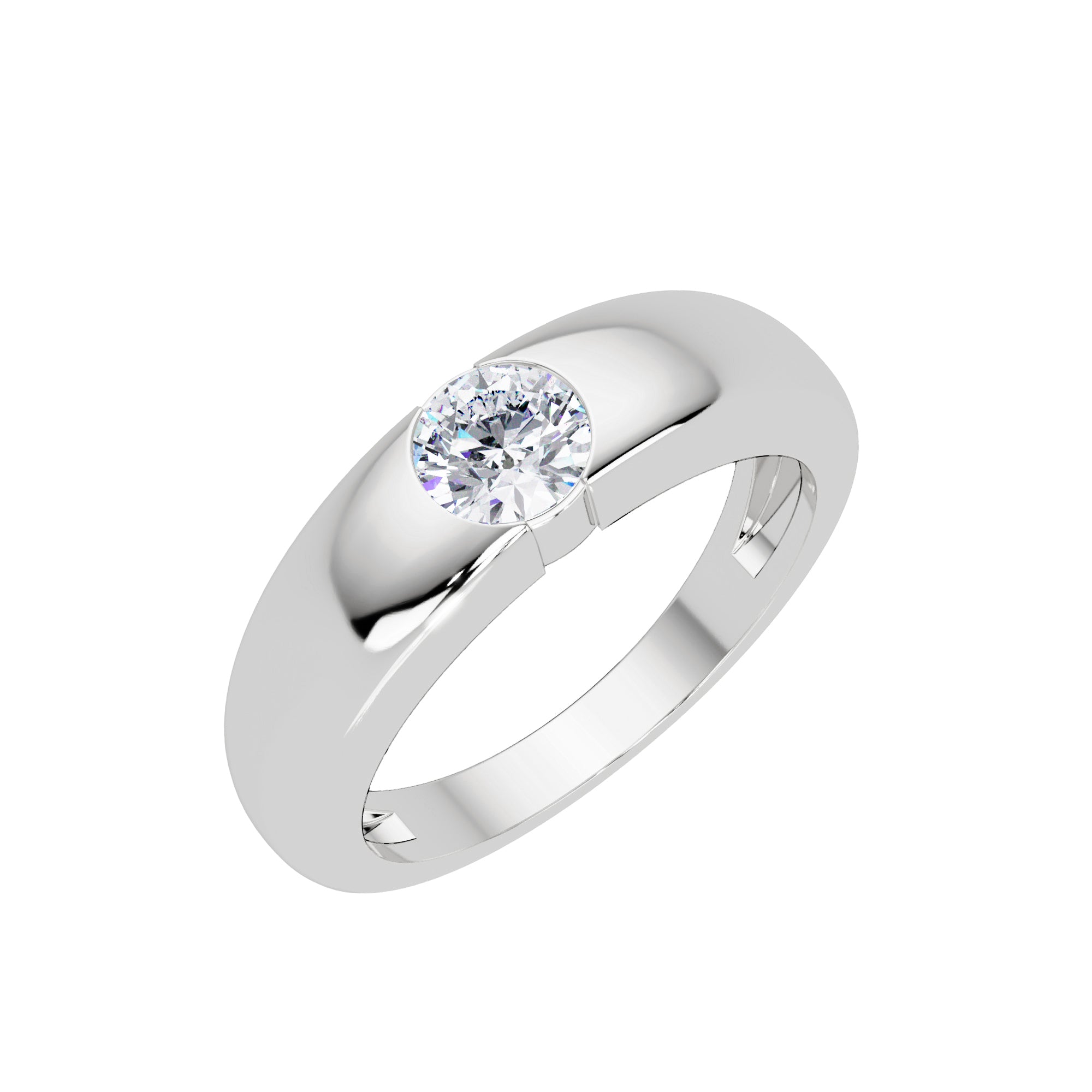 Lab Grown Diamond 0.50 CTW Round Flush Bezel Design Ring- Sterling Silver