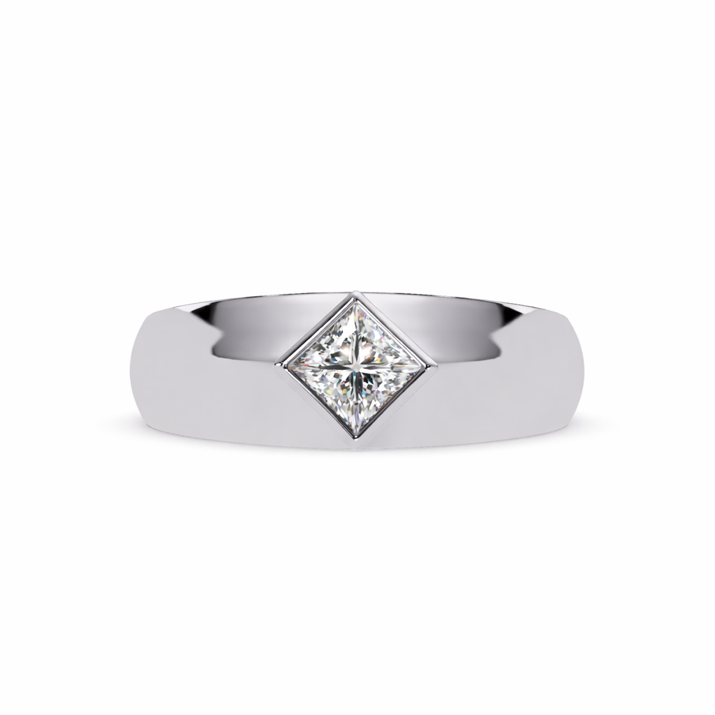 Lab Grown Diamond 0.50 CTW Round Bezel Solitaire Men's Ring- Sterling Silver