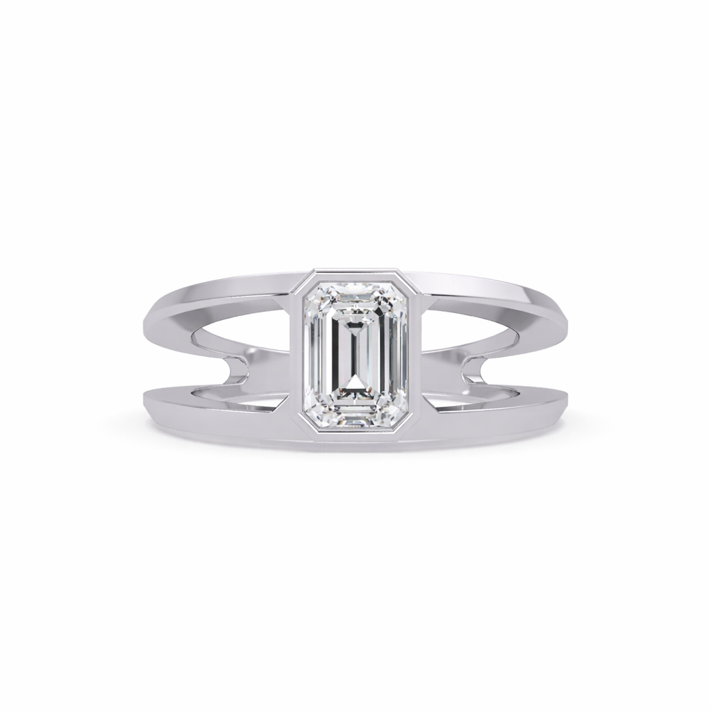 Lab Grown Diamond 1.15 CTW Octagon Bezel Solitaire Design Ring- Sterling Silver