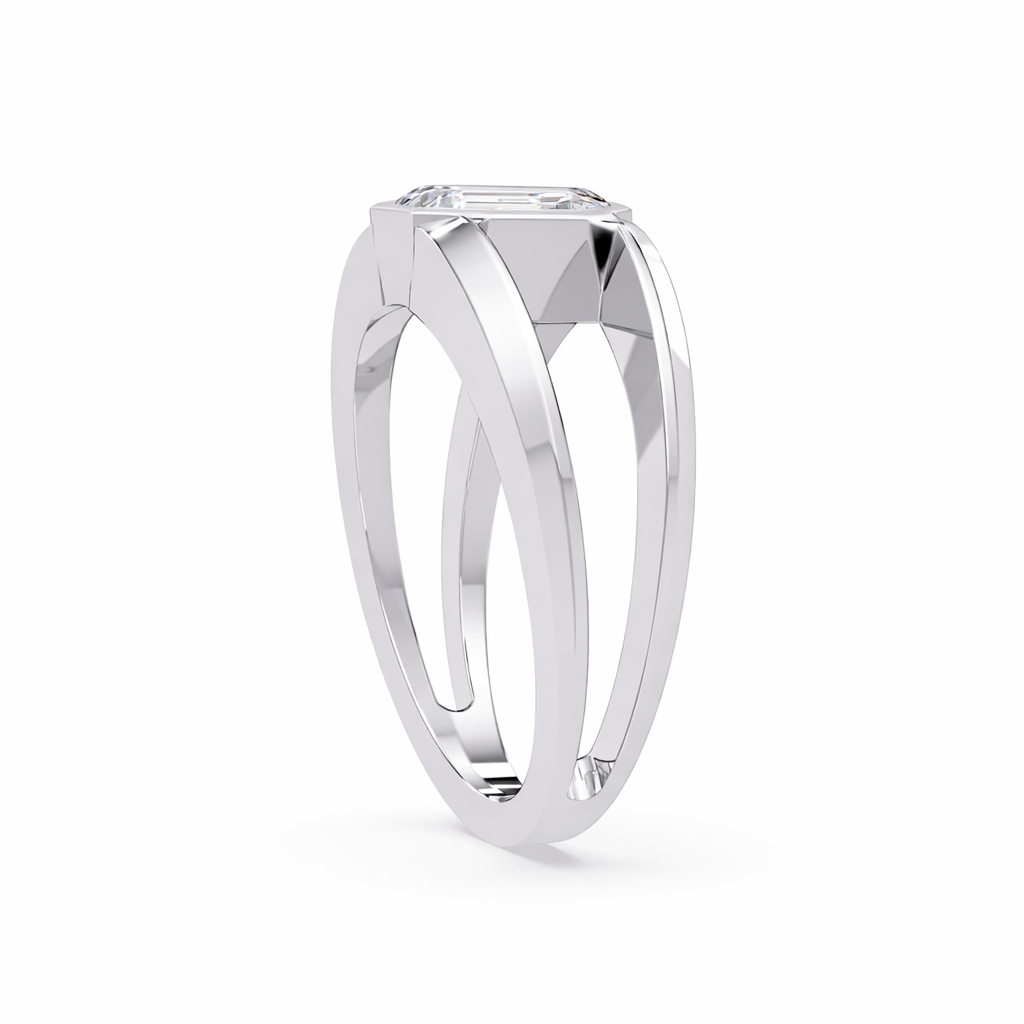 Lab Grown Diamond 1.15 CTW Octagon Bezel Solitaire Design Ring- Sterling Silver